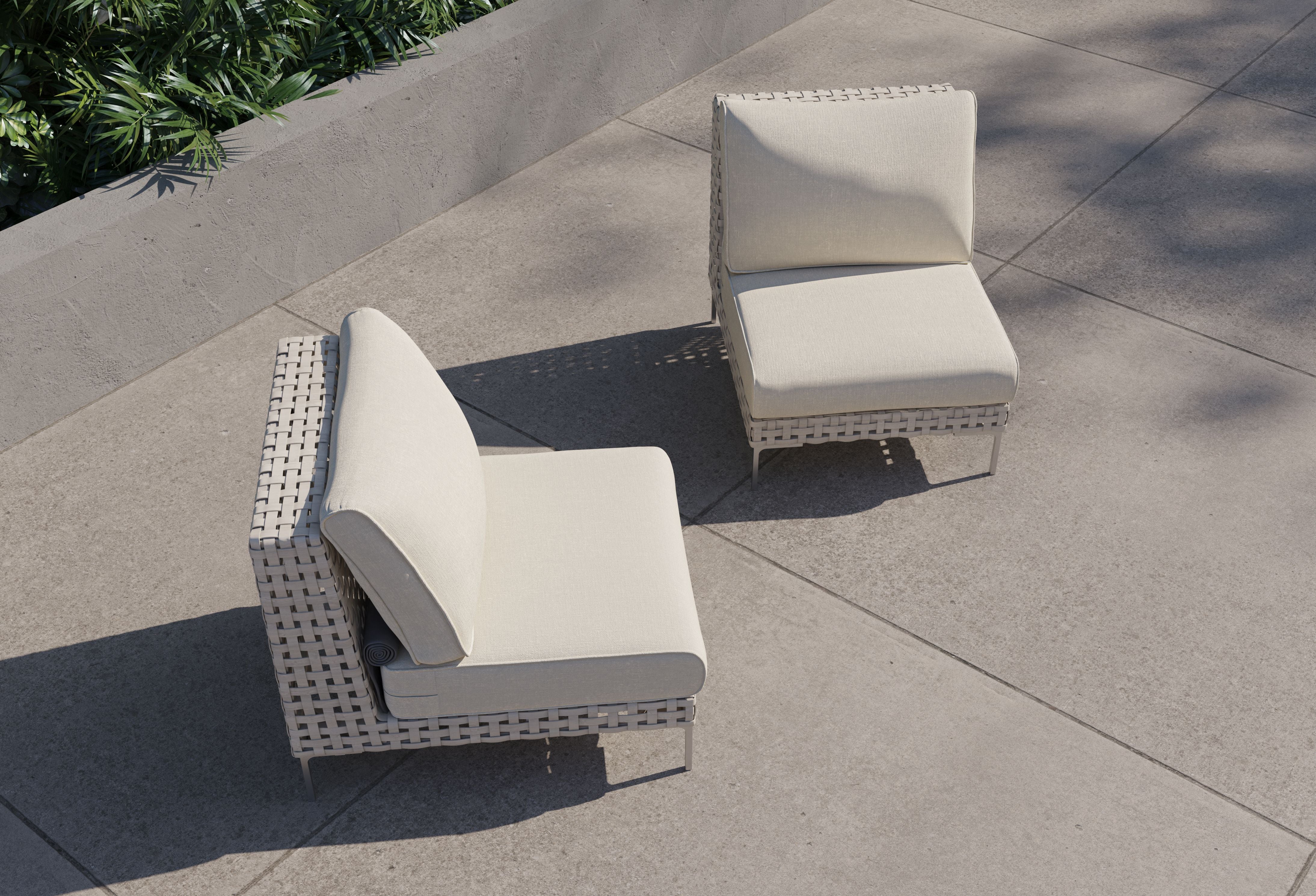 Open Weave Wicker Outdoor Armless Chair Conversation Set #title_palisades cream