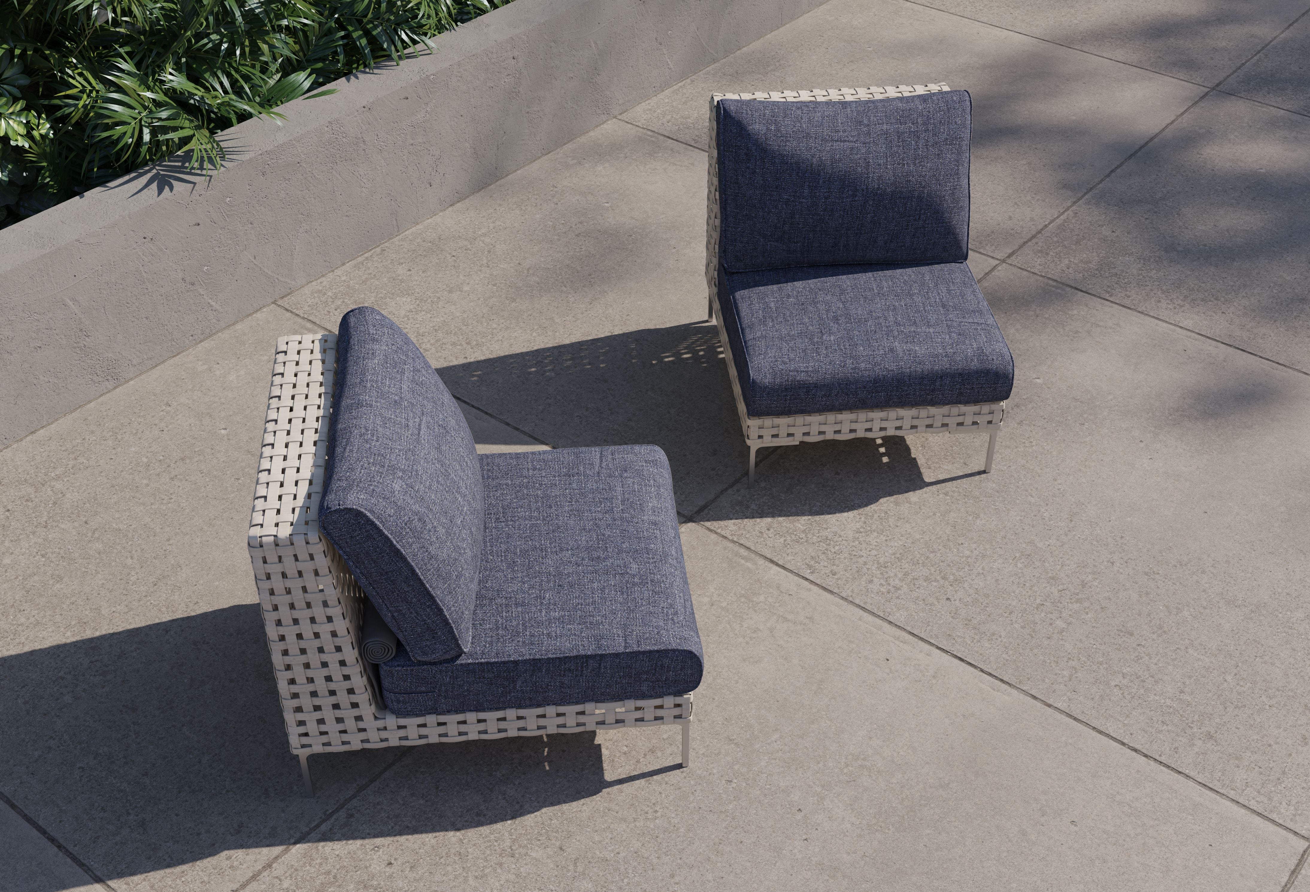 Open Weave Wicker Outdoor Armless Chair Conversation Set #title_deep sea navy