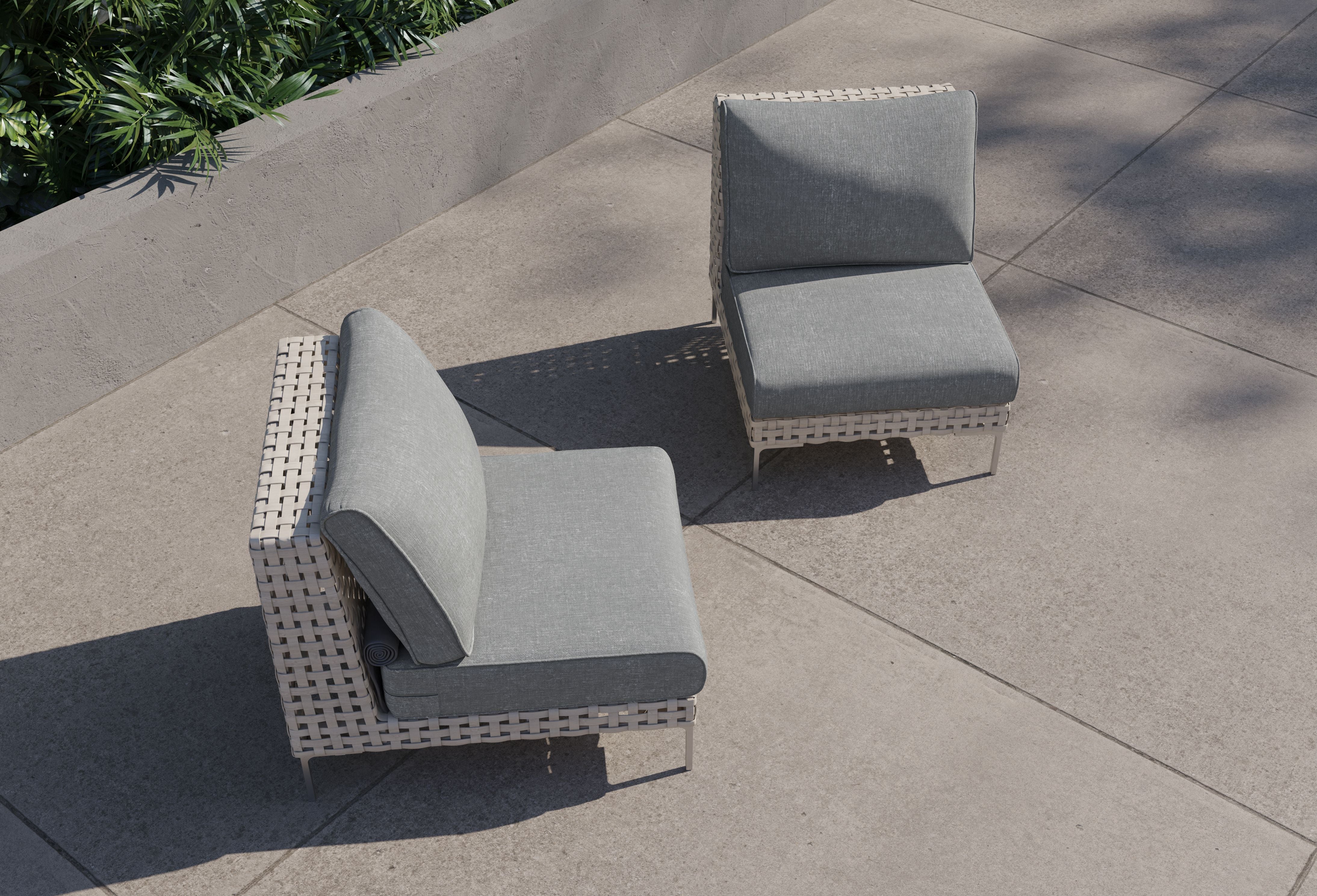 Open Weave Wicker Outdoor Armless Chair Conversation Set #title_pacific fog gray