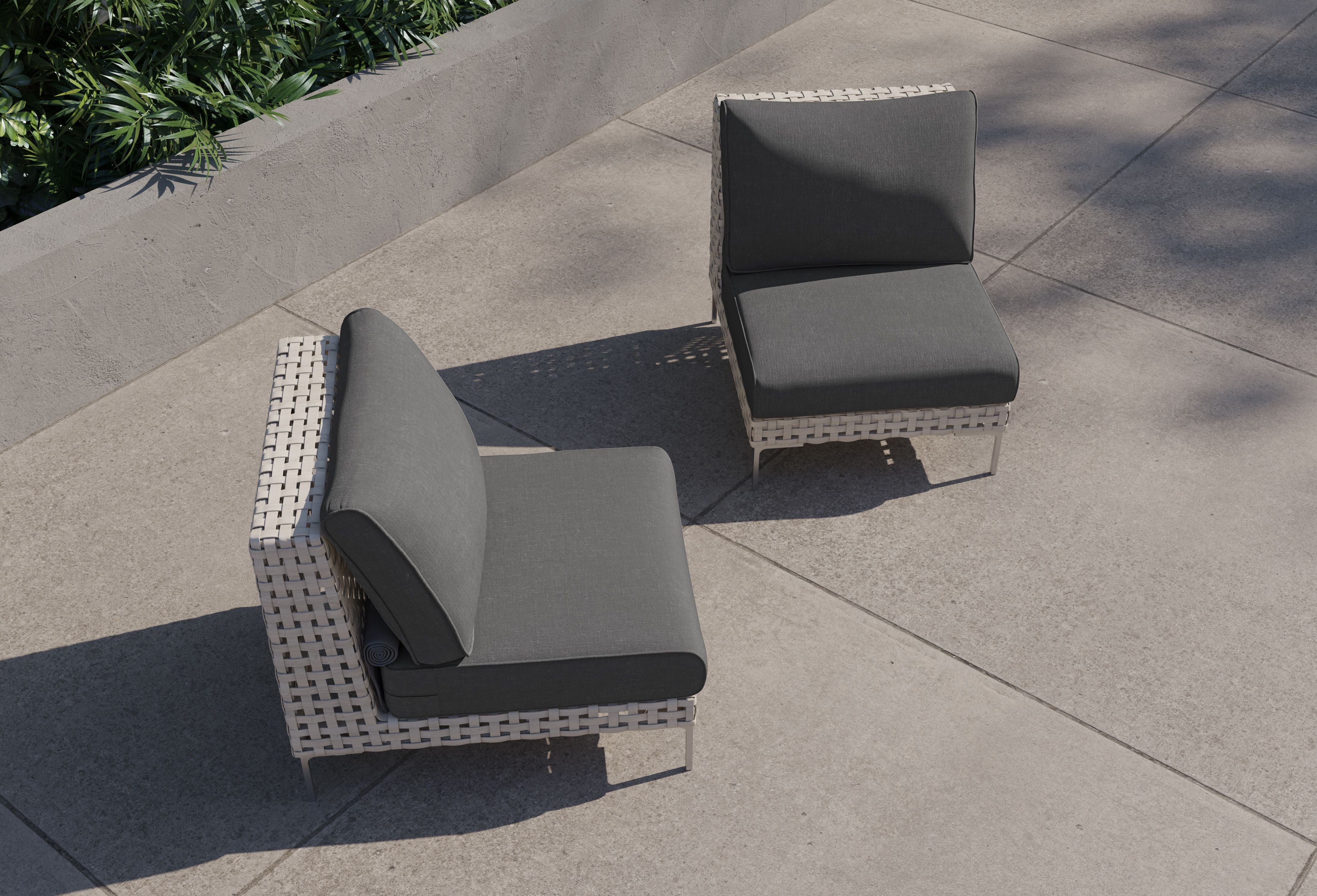 Open Weave Wicker Outdoor Armless Chair Conversation Set #title_dark pebble gray