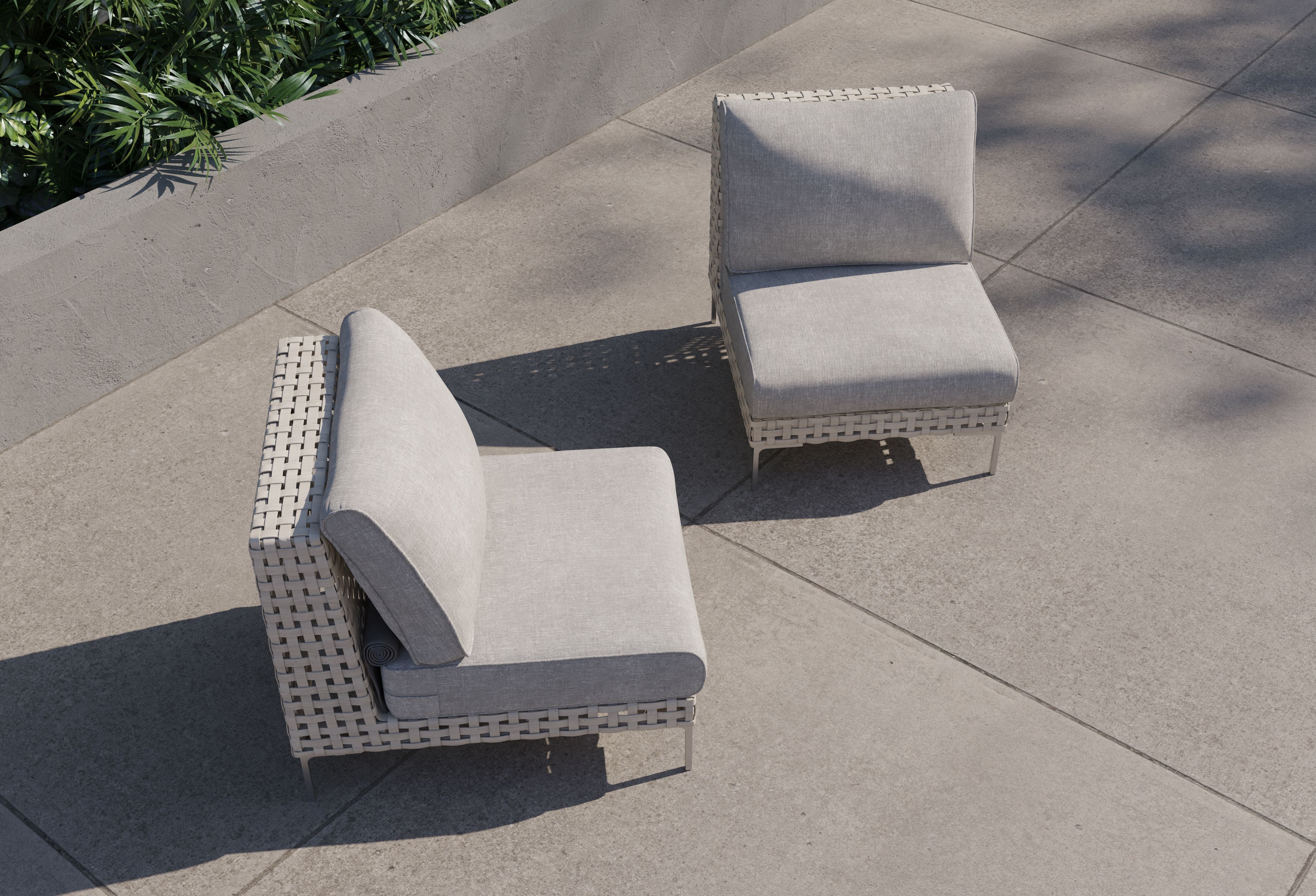 Open Weave Wicker Outdoor Armless Chair Conversation Set #title_sandstone gray