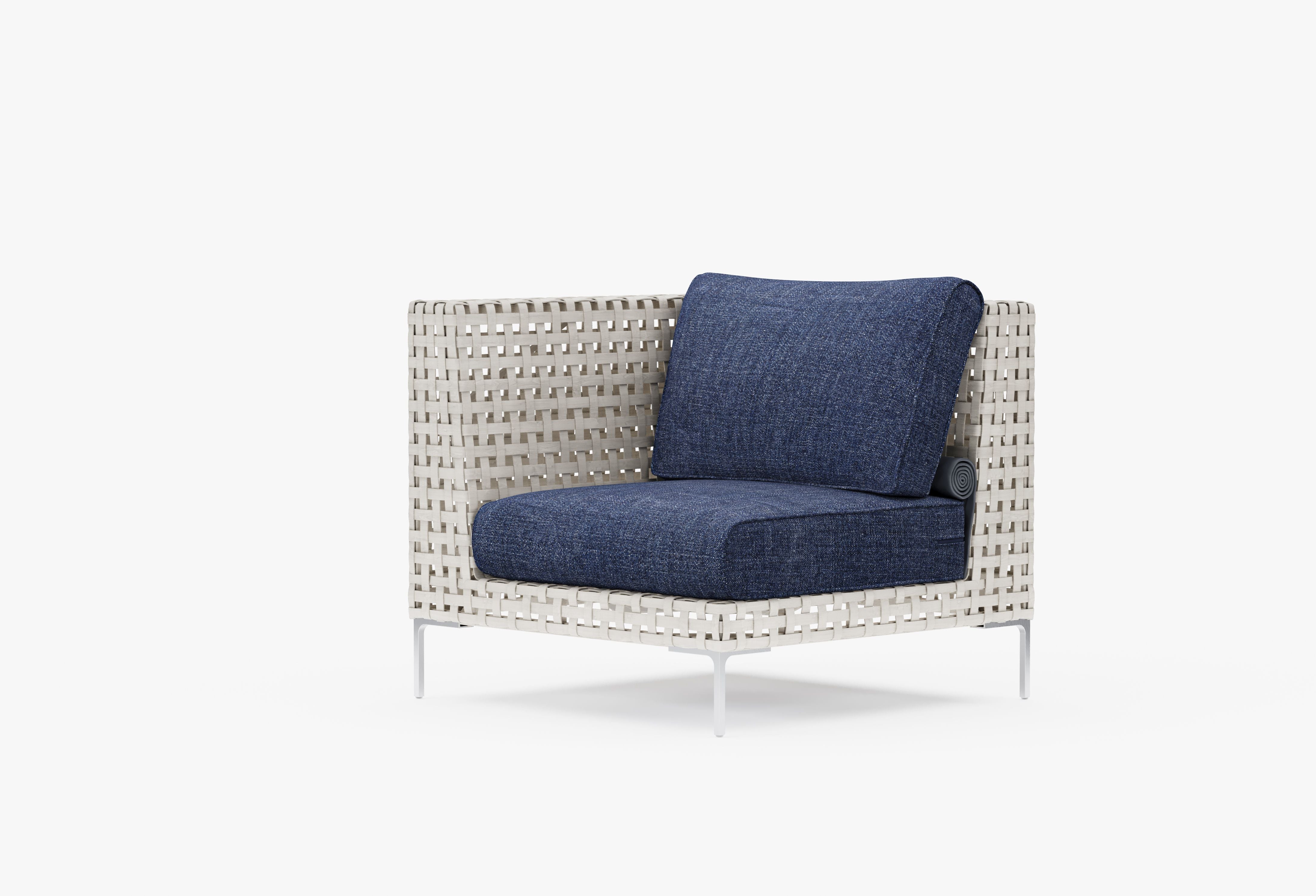 Open Weave Wicker Outdoor Corner Chair - Left/Right in Deep Sea Navy #color_deep sea navy