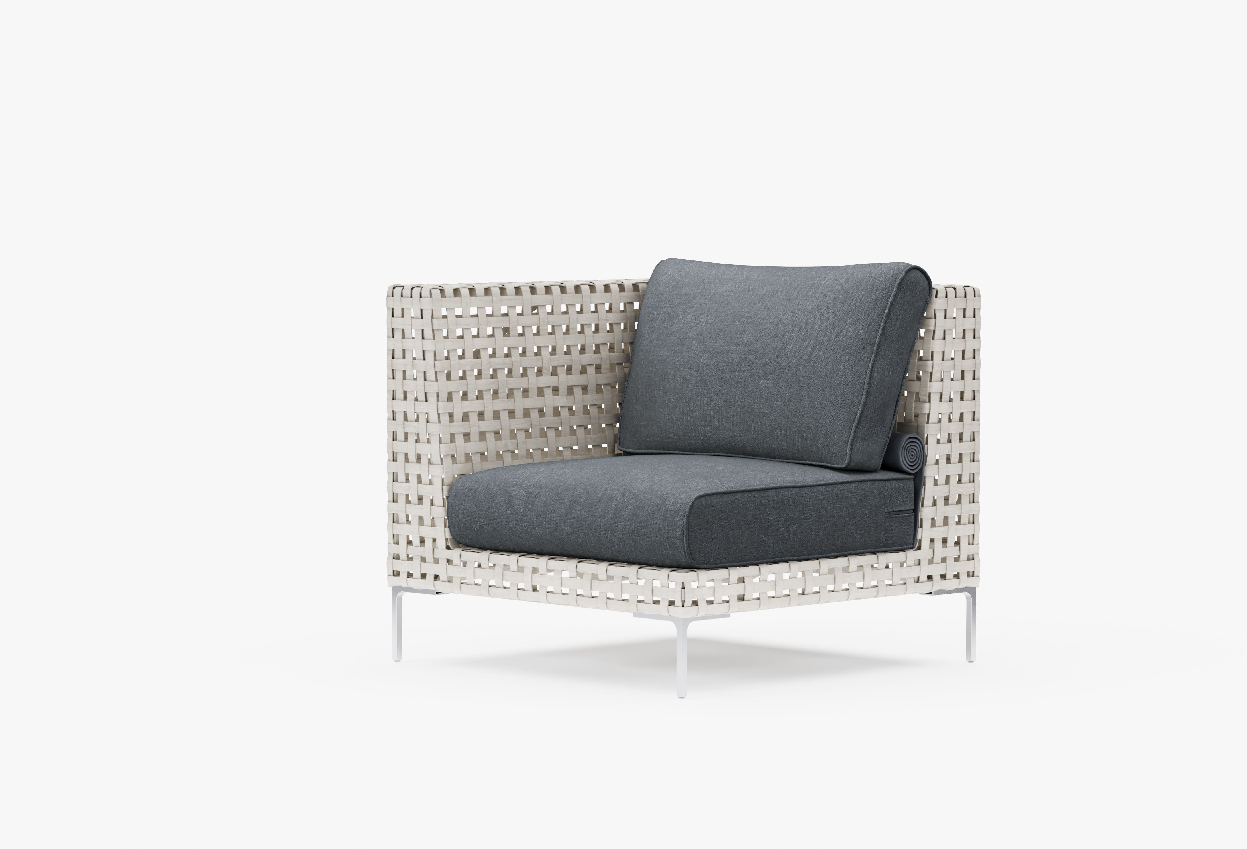Open Weave Wicker Outdoor Corner Chair - Left/Right in Dark Pebble Gray #color_dark pebble gray