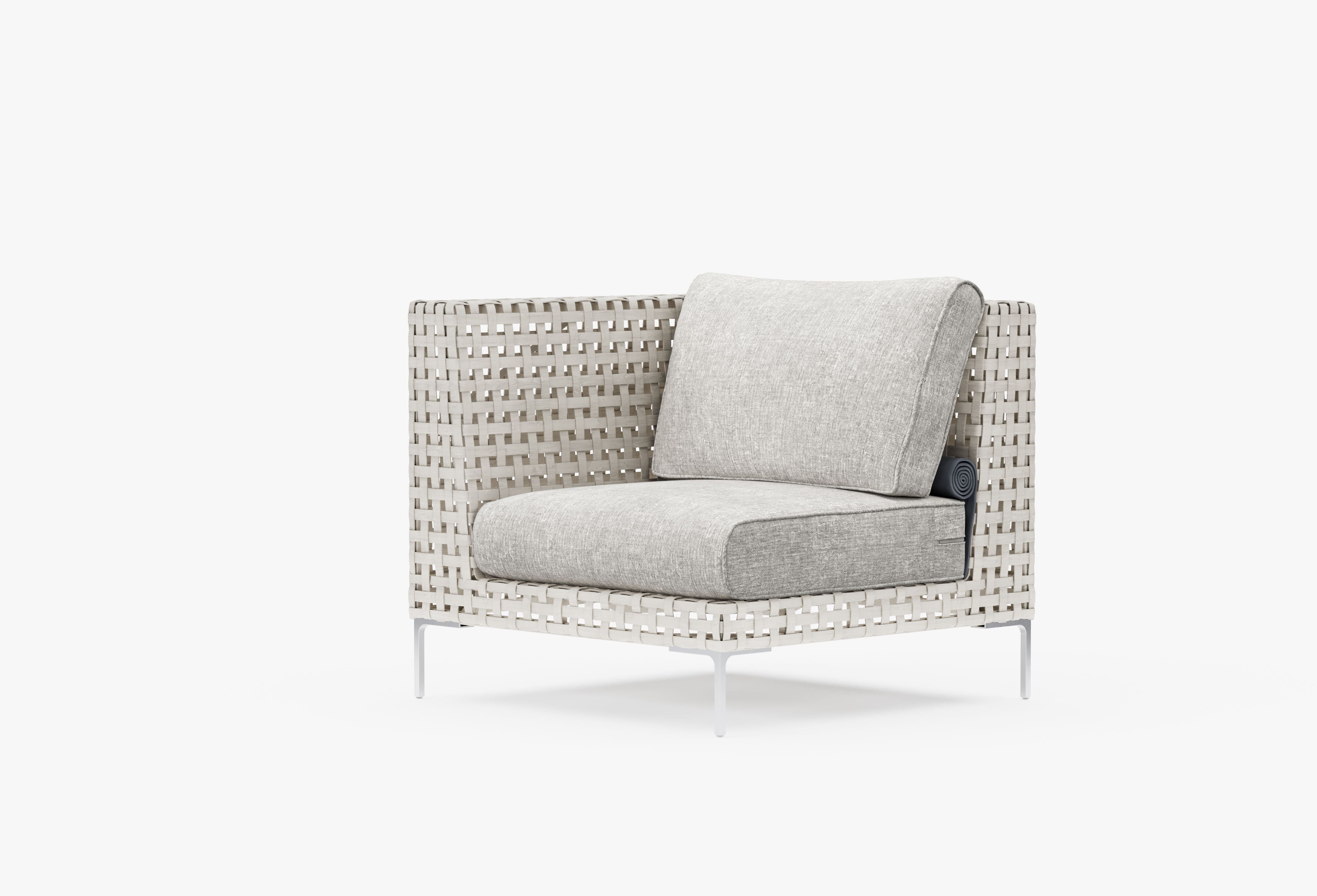 Open Weave Wicker Outdoor Corner Chair - Left/Right in Sandstone Gray #color_sandstone gray