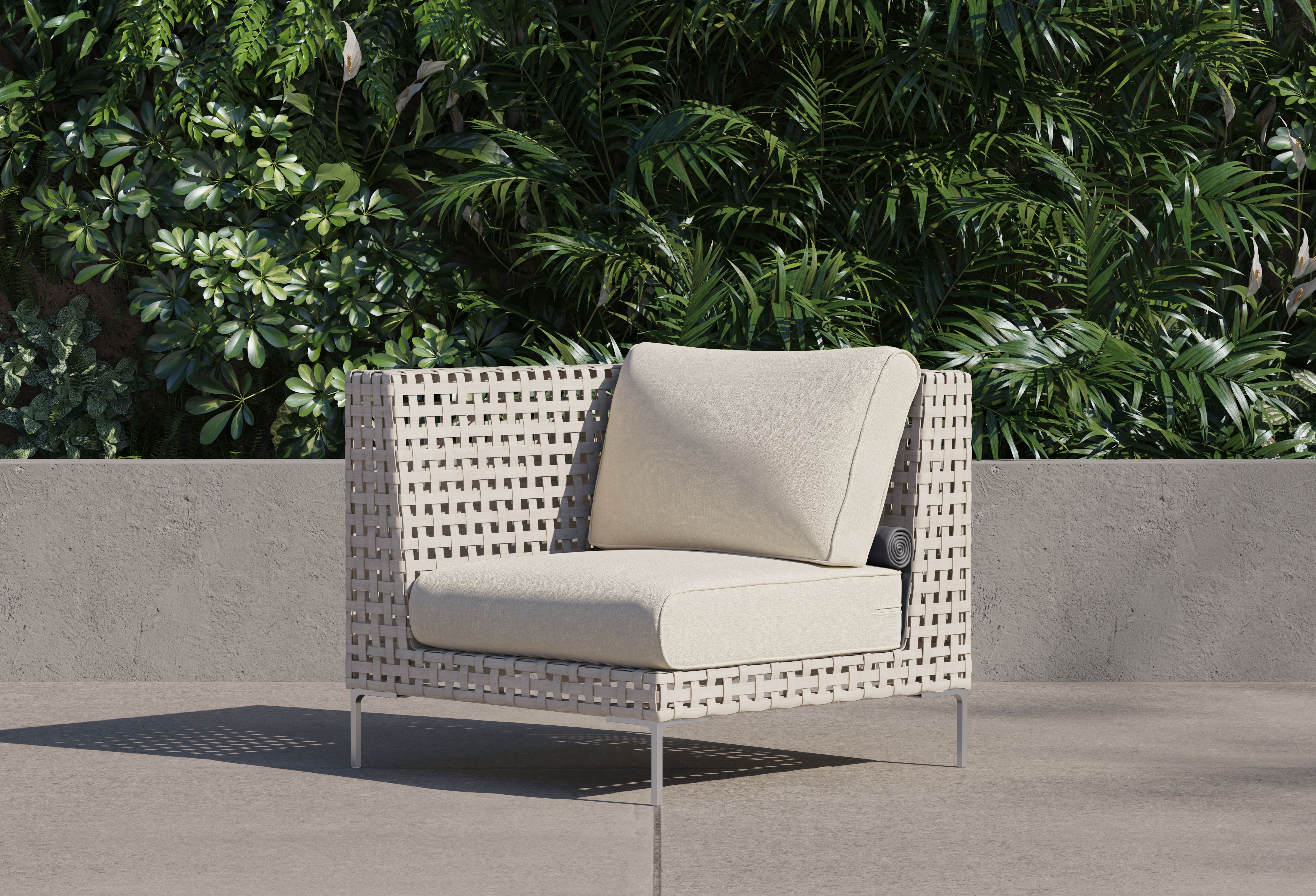 Open Weave Wicker Outdoor Corner Chair - Left/Right #color_palisades cream