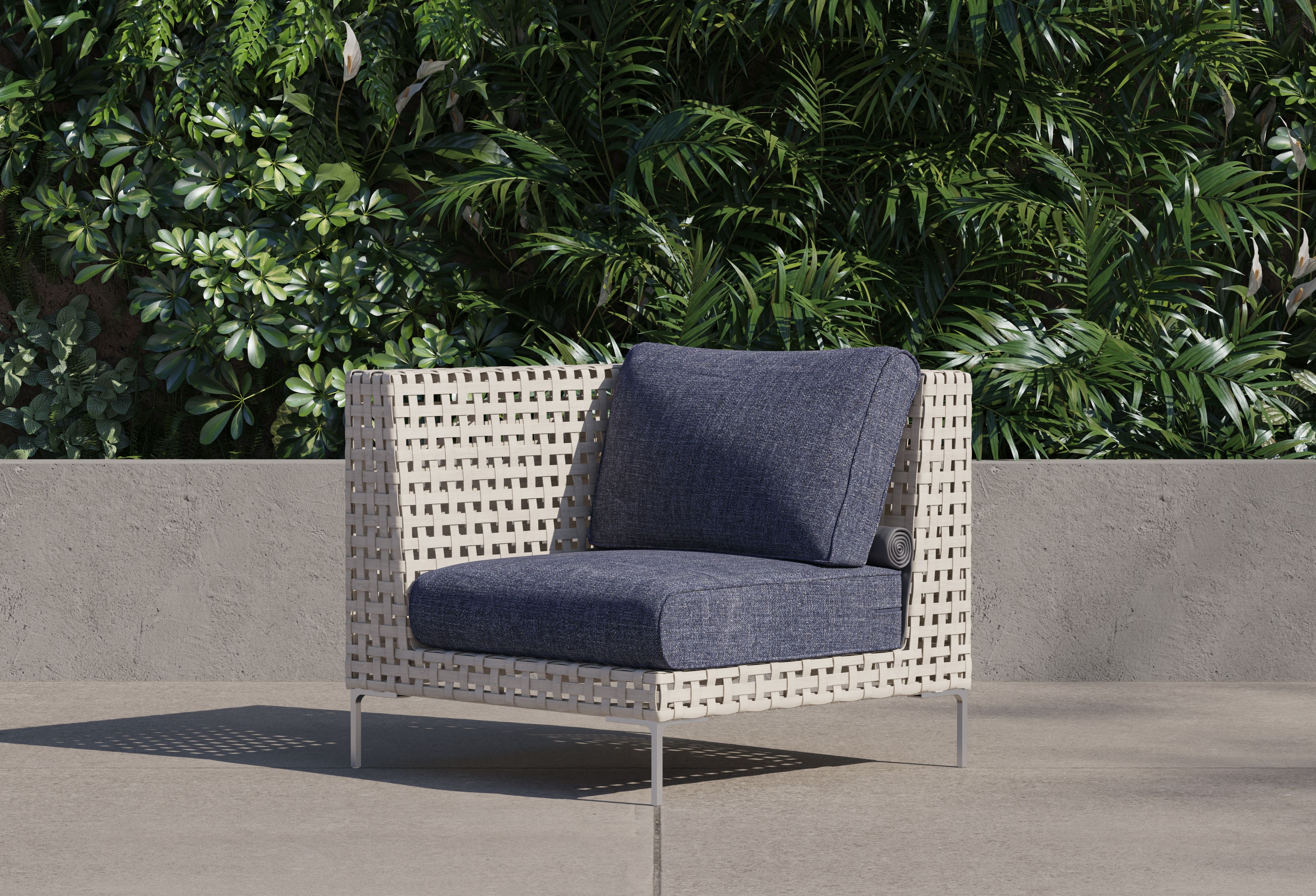 Open Weave Wicker Outdoor Corner Chair - Left/Right #color_deep sea navy