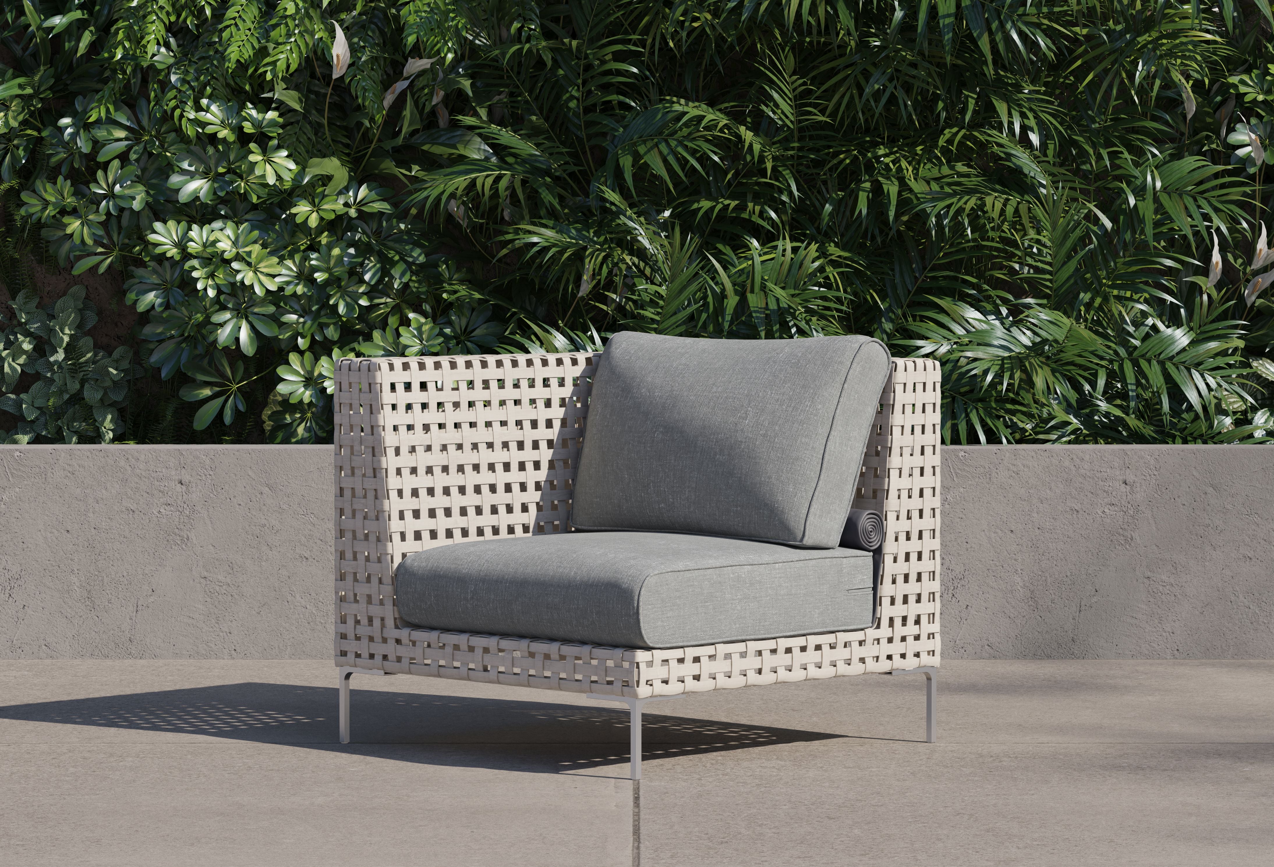 Open Weave Wicker Outdoor Corner Chair - Left/Right #color_pacific fog gray