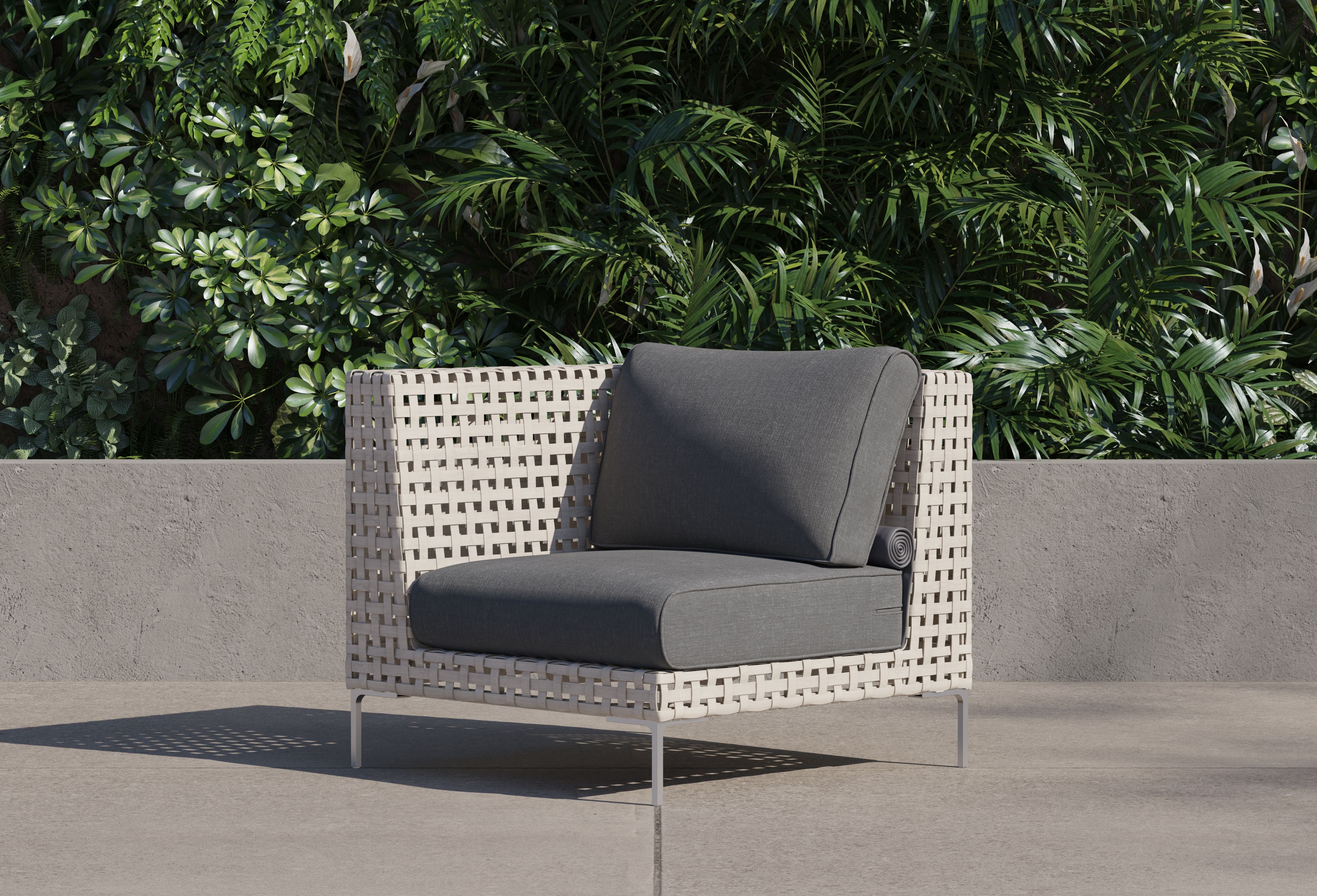 Open Weave Wicker Outdoor Corner Chair - Left/Right #color_dark pebble gray