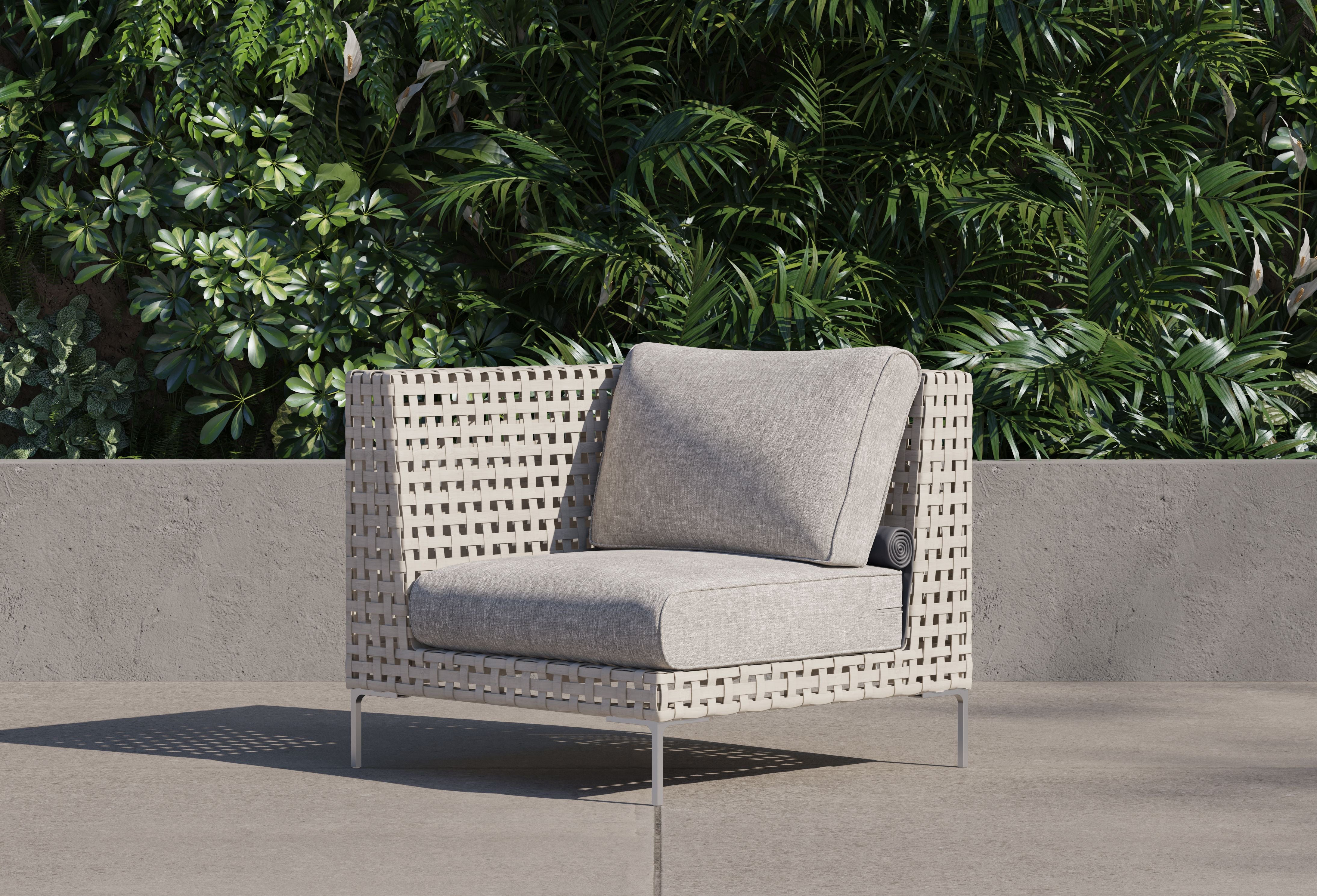 Open Weave Wicker Outdoor Corner Chair - Left/Right #color_sandstone gray