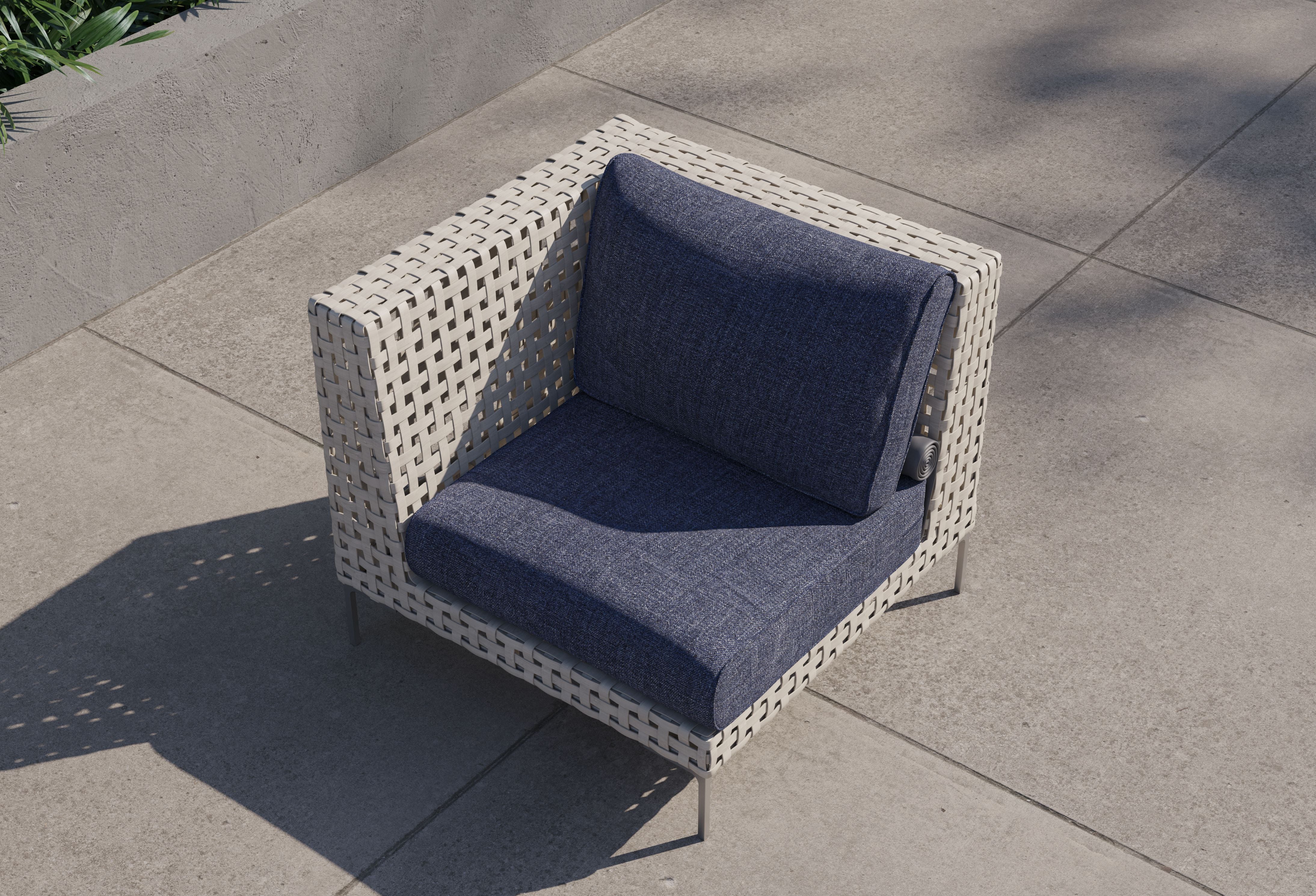 Open Weave Wicker Outdoor Corner Chair - Left/Right #color_deep sea navy