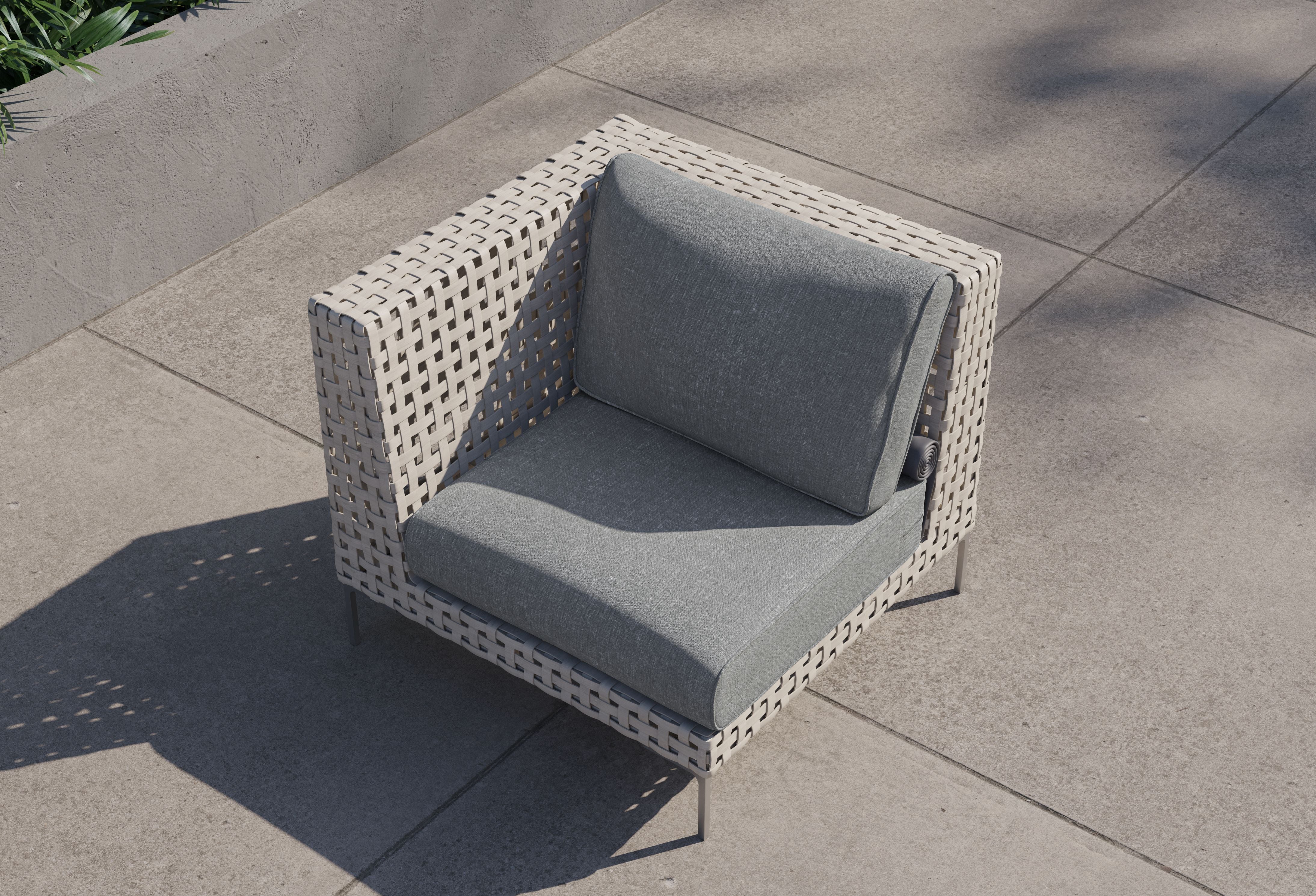 Open Weave Wicker Outdoor Corner Chair - Left/Right #color_pacific fog gray