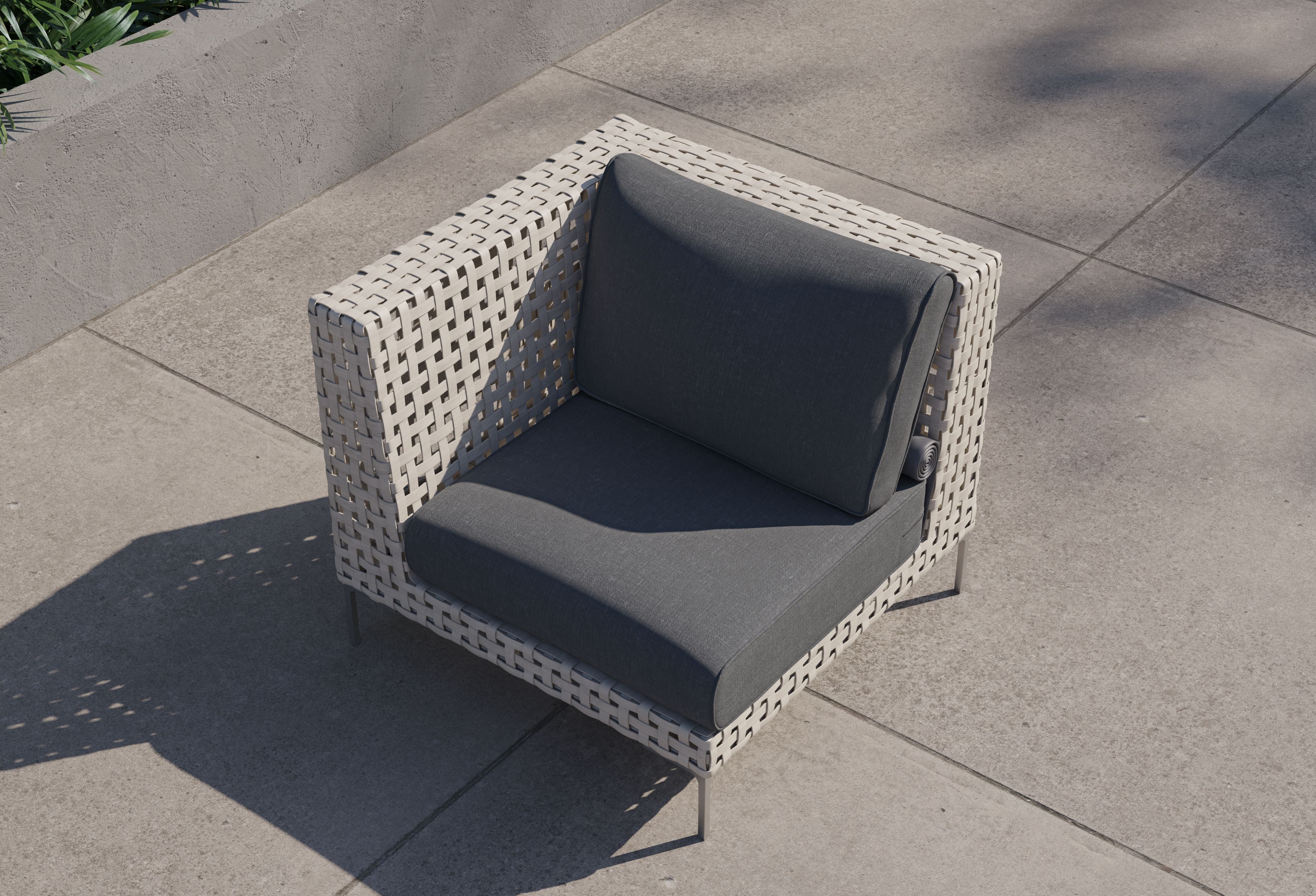 Open Weave Wicker Outdoor Corner Chair - Left/Right #color_dark pebble gray