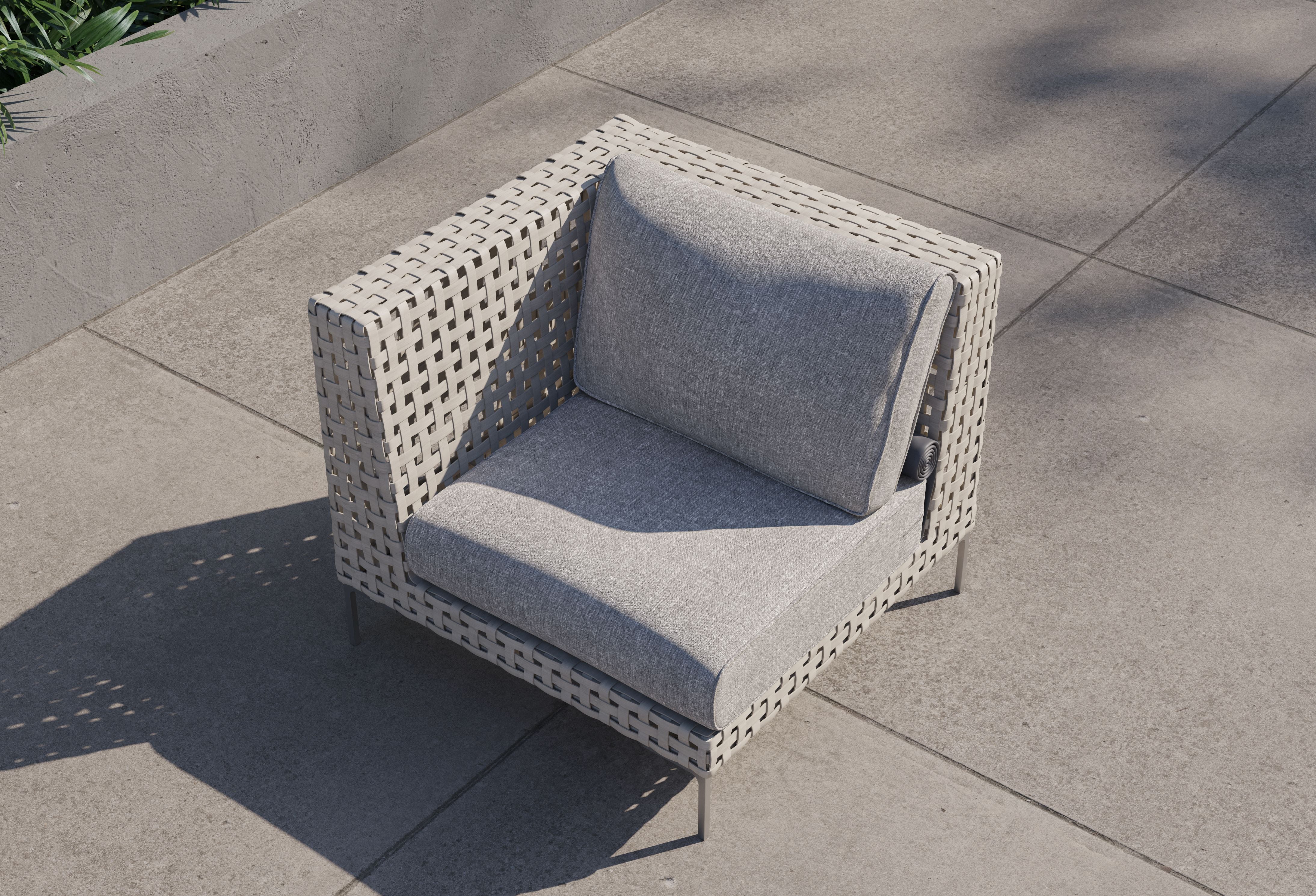 Open Weave Wicker Outdoor Corner Chair - Left/Right #color_sandstone gray