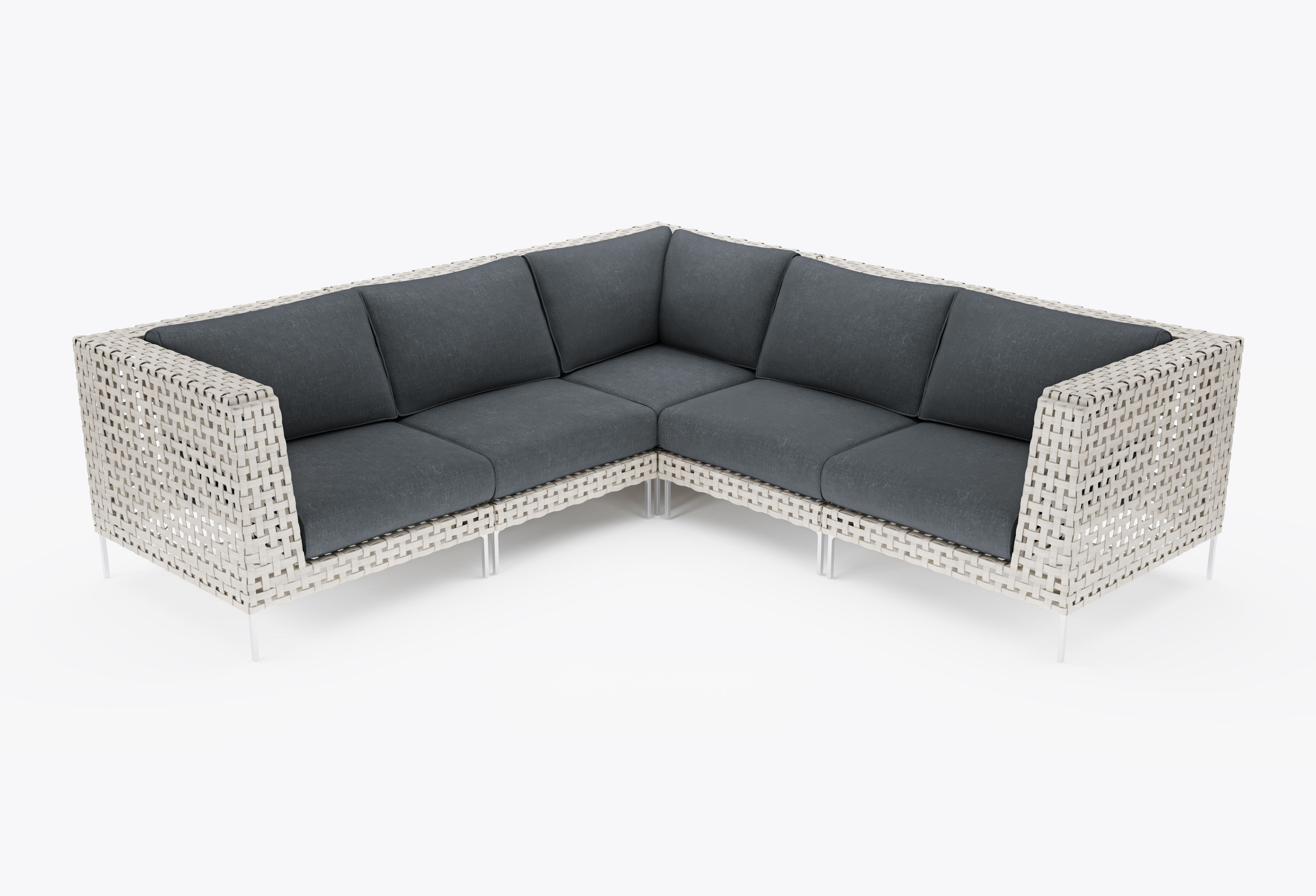 Open Weave Wicker Outdoor Corner Sectional - 5 Seat in Dark Pebble Gray #color_dark pebble gray