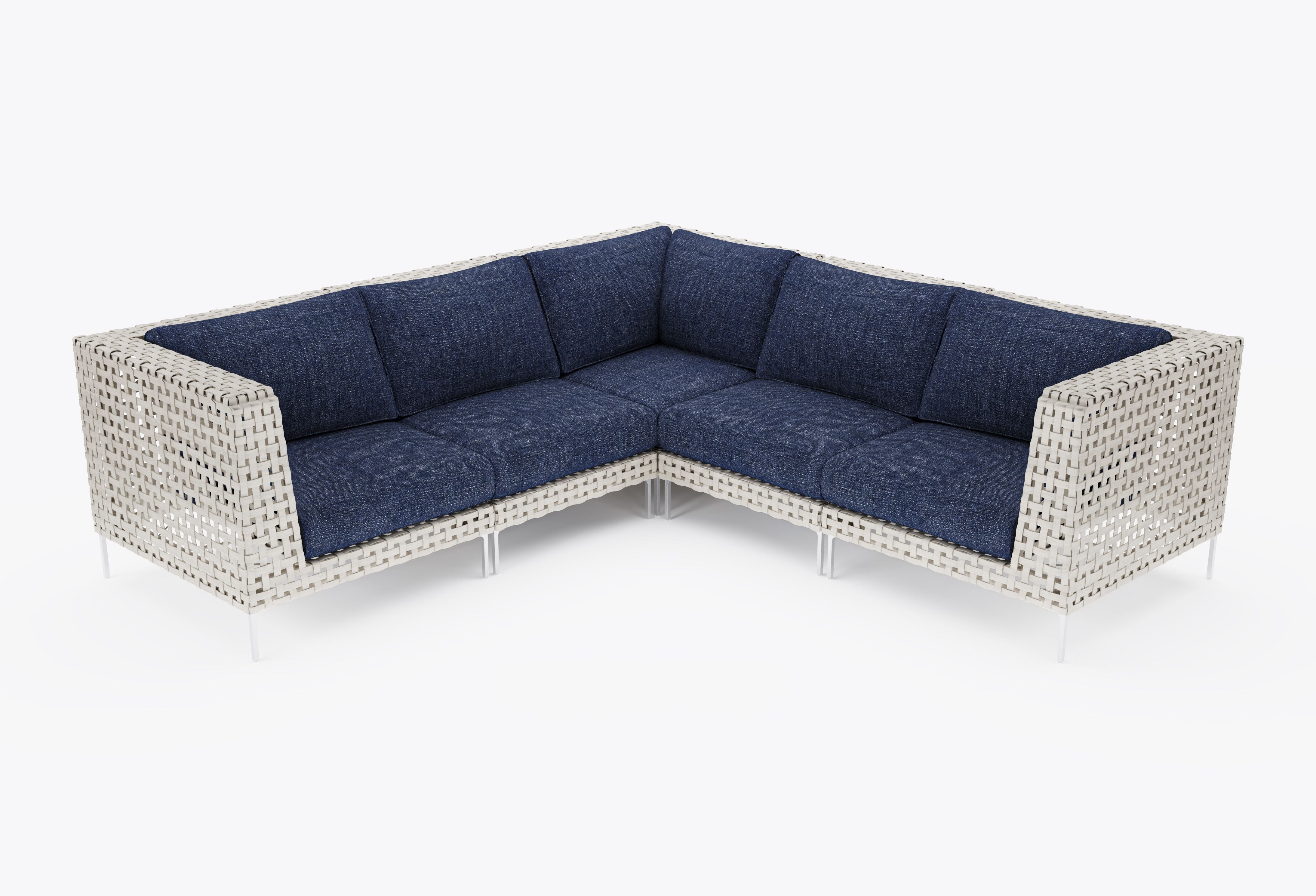 Open Weave Wicker Outdoor Corner Sectional - 5 Seat in Deep Sea Navy #color_deep sea navy
