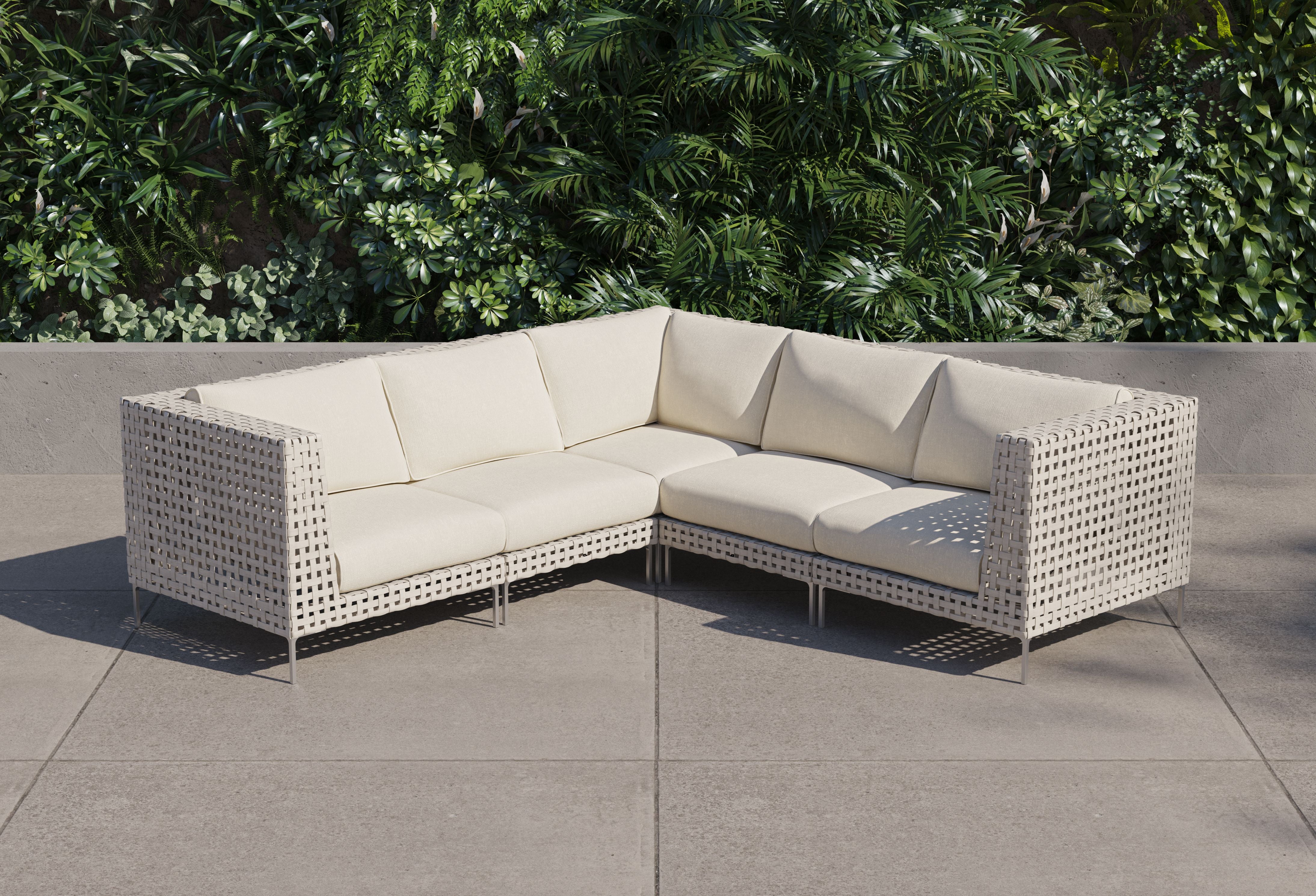 Open Weave Wicker Outdoor Corner Sectional - 5 Seat #color_palisades cream
