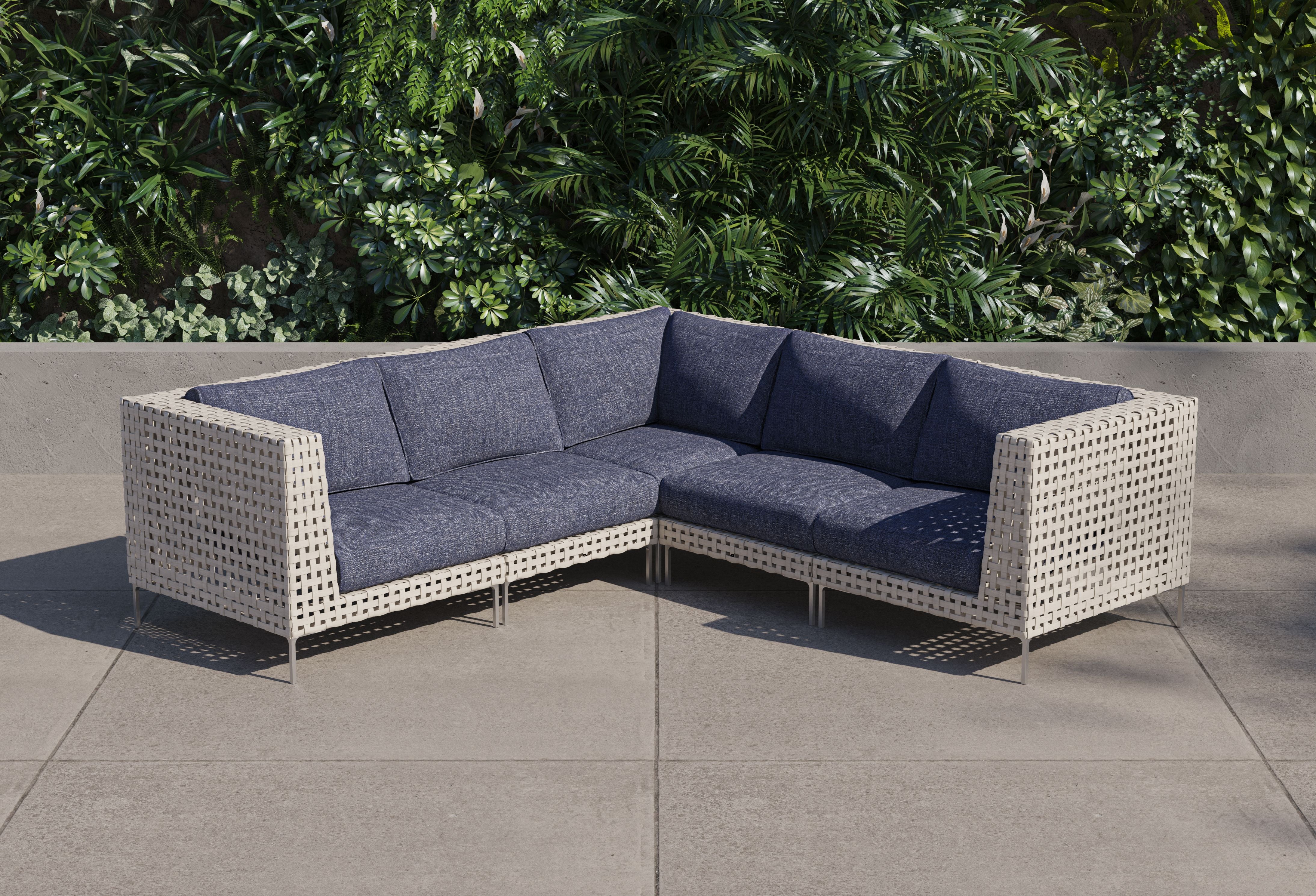 Open Weave Wicker Outdoor Corner Sectional - 5 Seat #color_deep sea navy