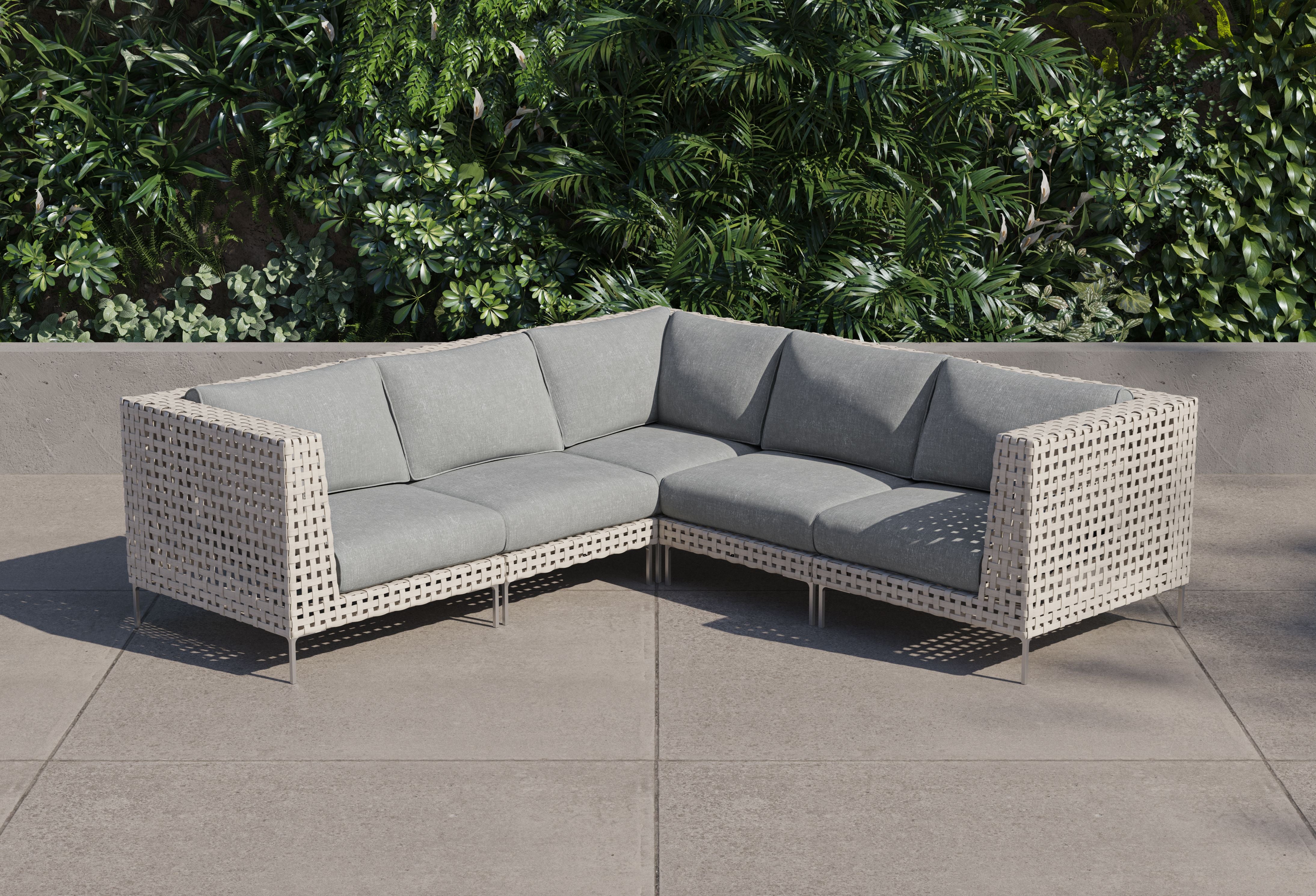Open Weave Wicker Outdoor Corner Sectional - 5 Seat #color_pacific fog gray