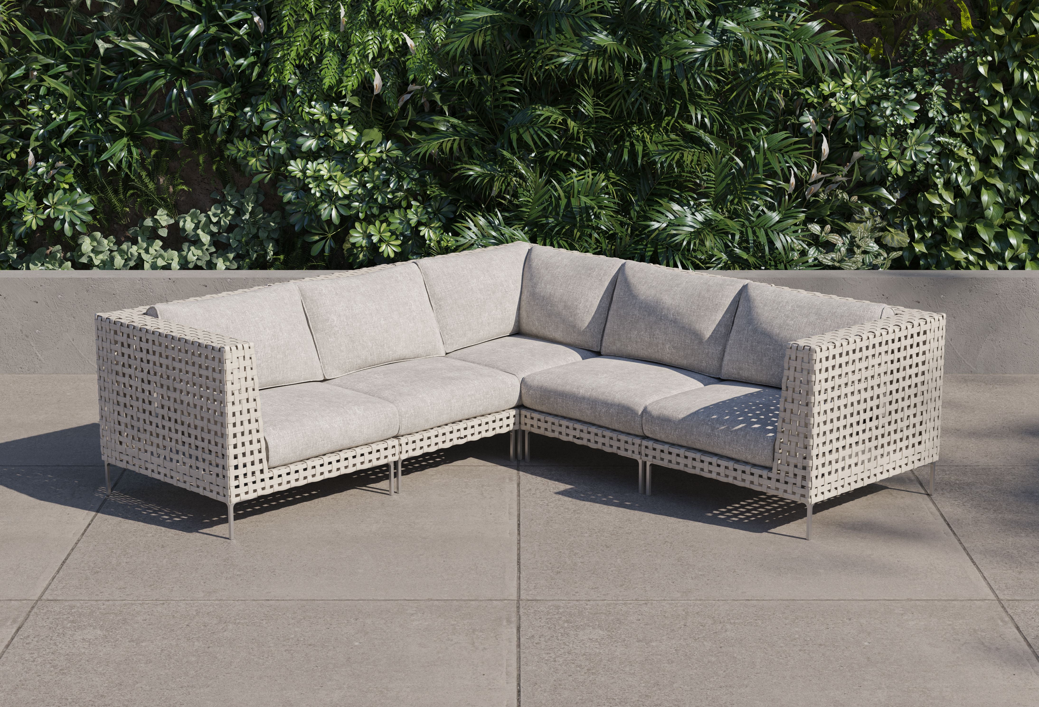 Open Weave Wicker Outdoor Corner Sectional - 5 Seat #color_sandstone gray