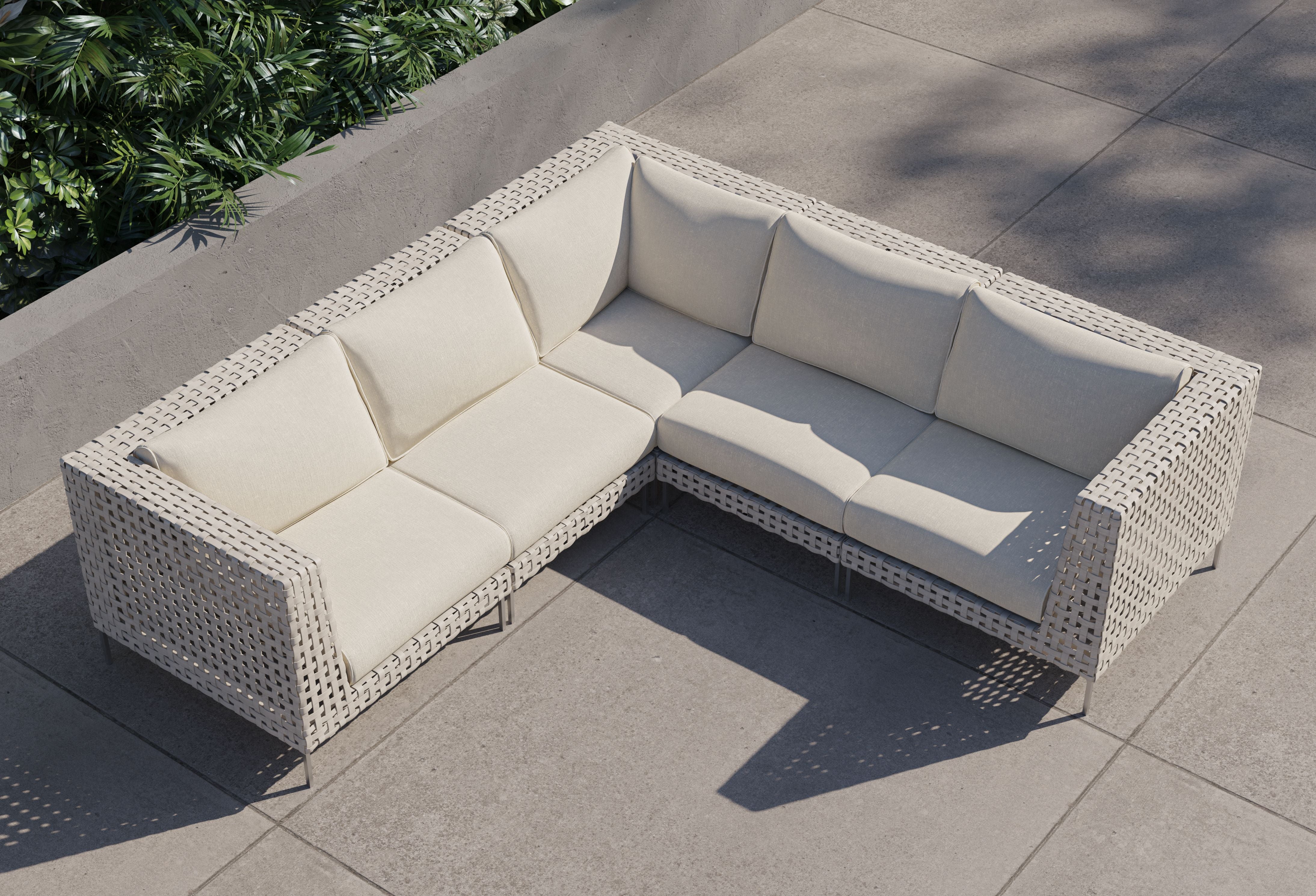 Open Weave Wicker Outdoor Corner Sectional - 5 Seat #color_palisades cream