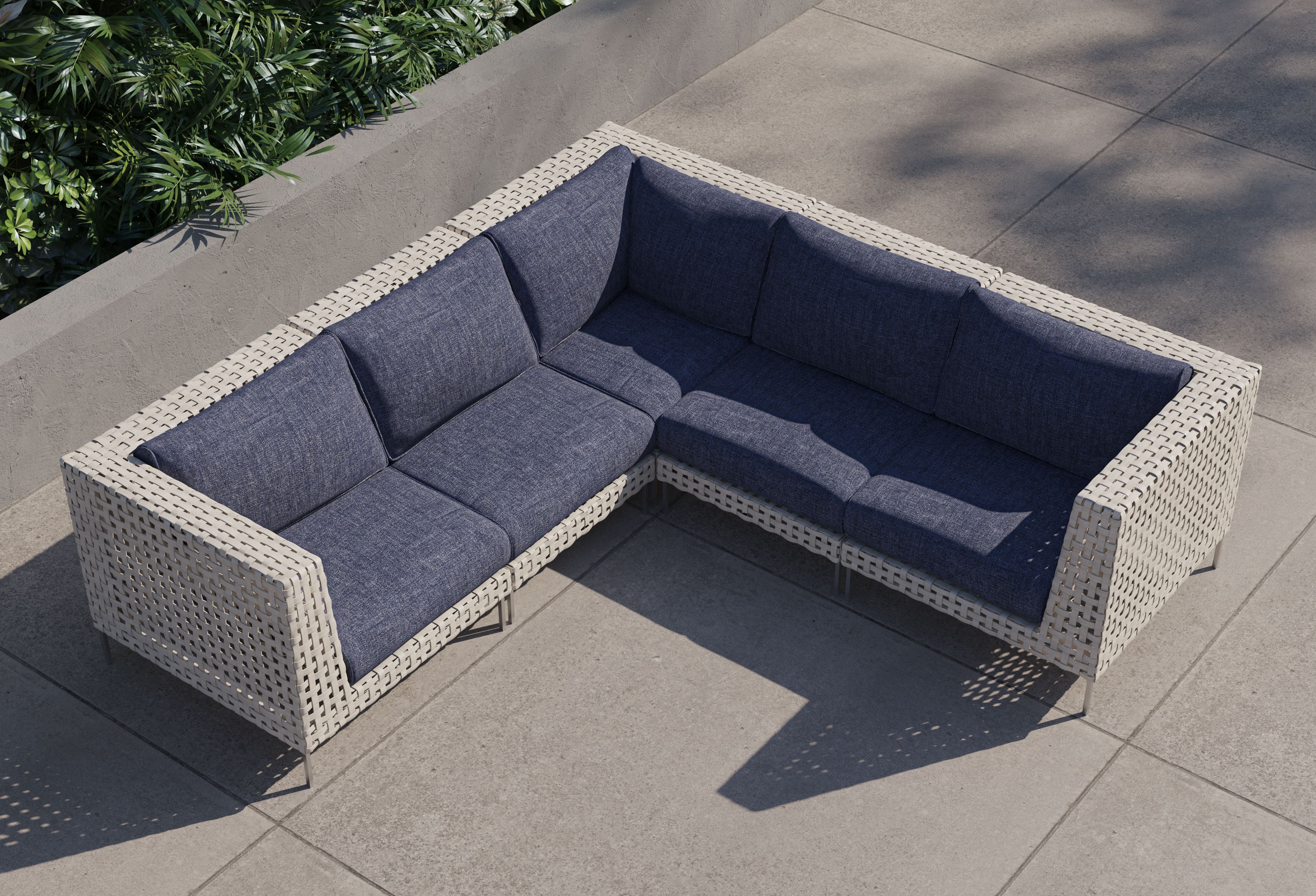 Open Weave Wicker Outdoor Corner Sectional - 5 Seat #color_deep sea navy