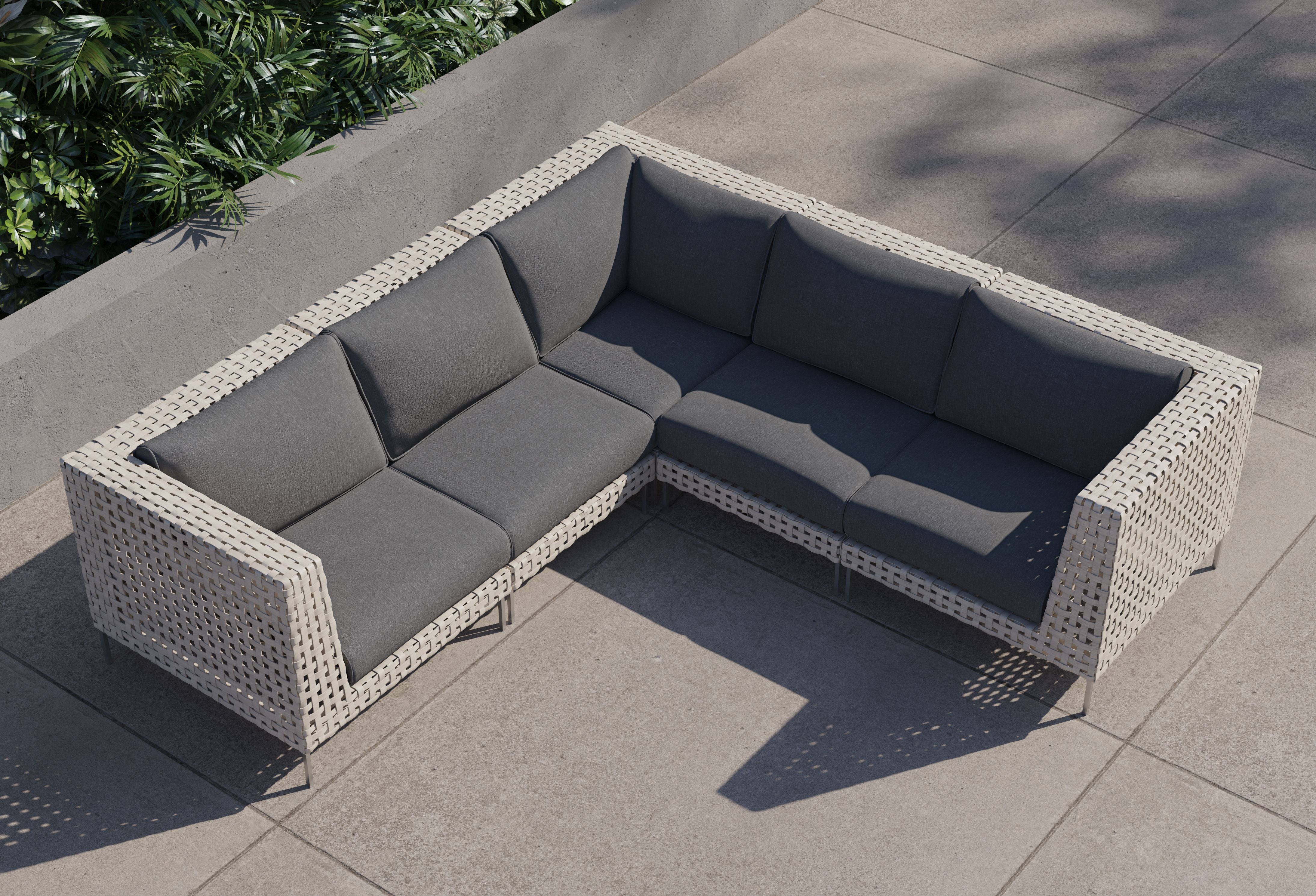 Open Weave Wicker Outdoor Corner Sectional - 5 Seat #color_dark pebble gray