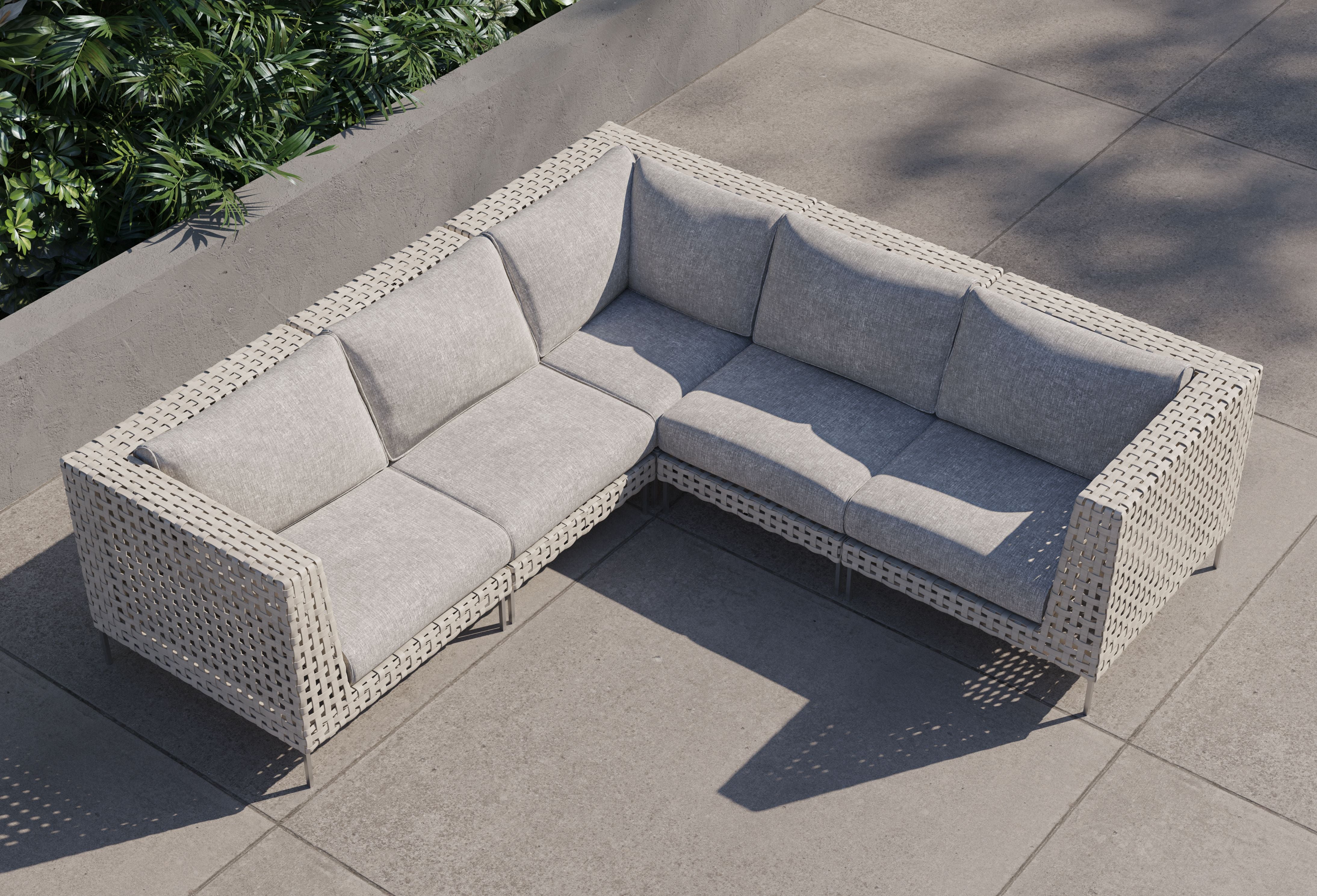 Open Weave Wicker Outdoor Corner Sectional - 5 Seat #color_sandstone gray