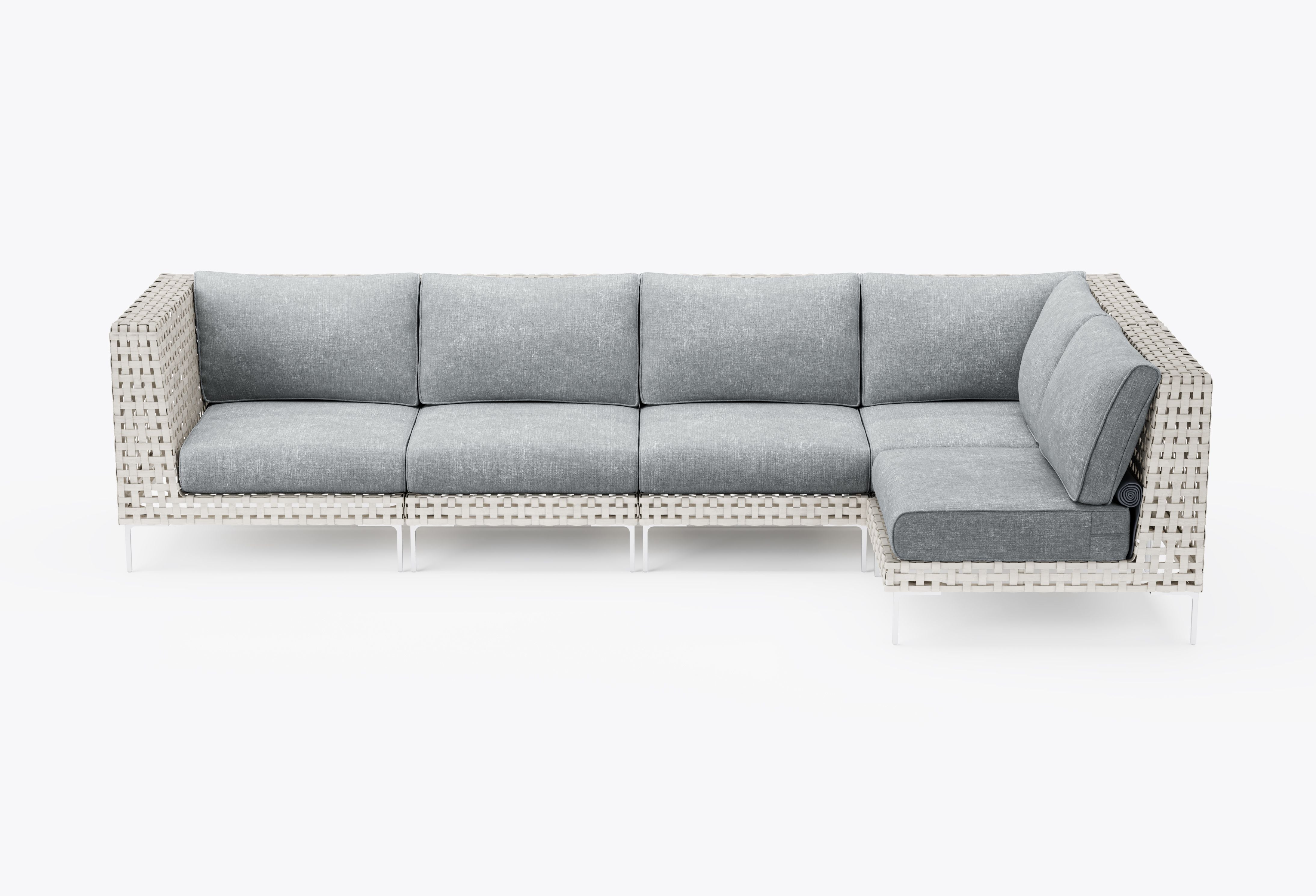 Open Weave Wicker Outdoor L Sectional - 5 Seat in Pacific Fog Gray #title_pacific fog gray
