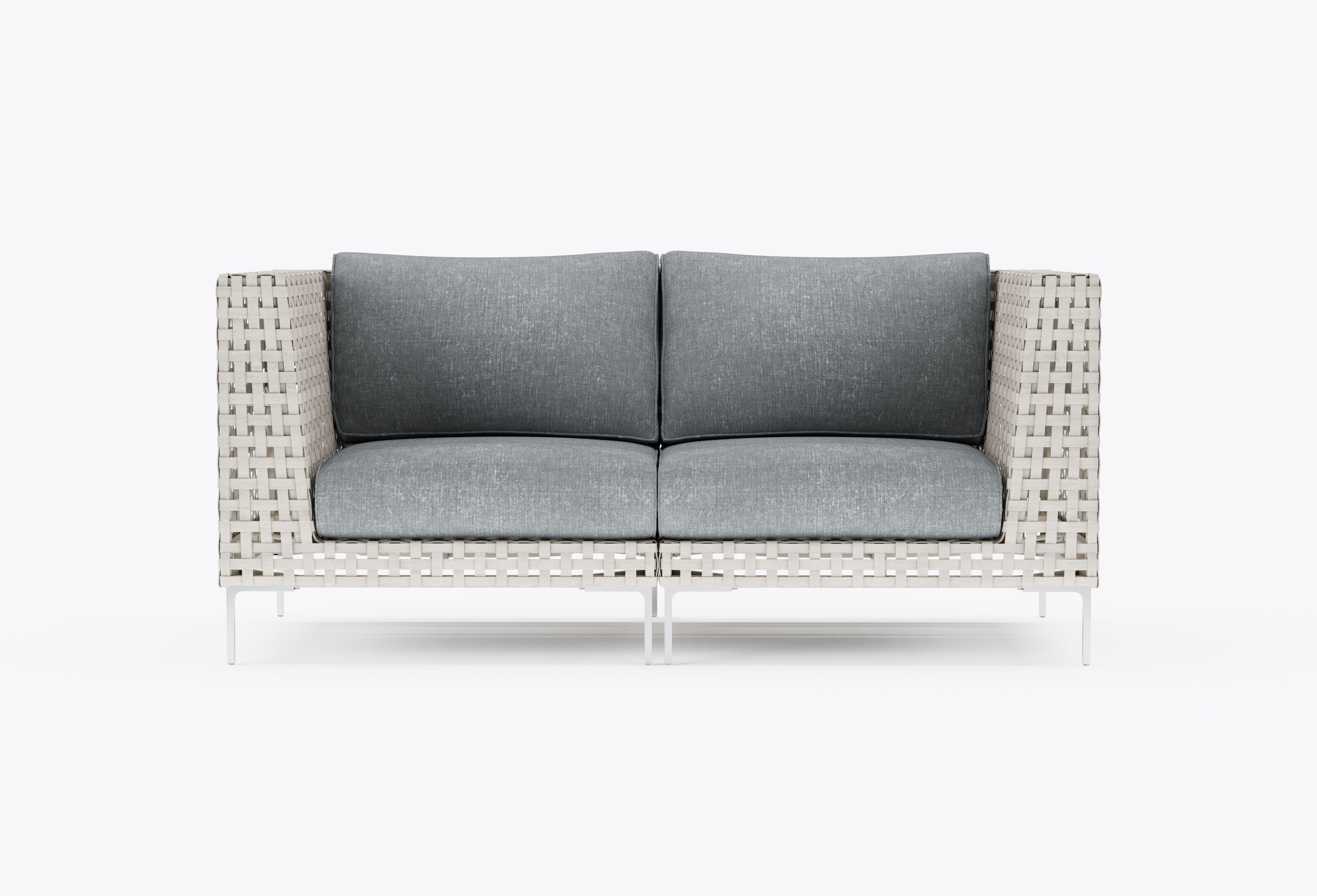 Open Weave Wicker Outdoor Loveseat in Pacific Fog Gray #title_pacific fog gray