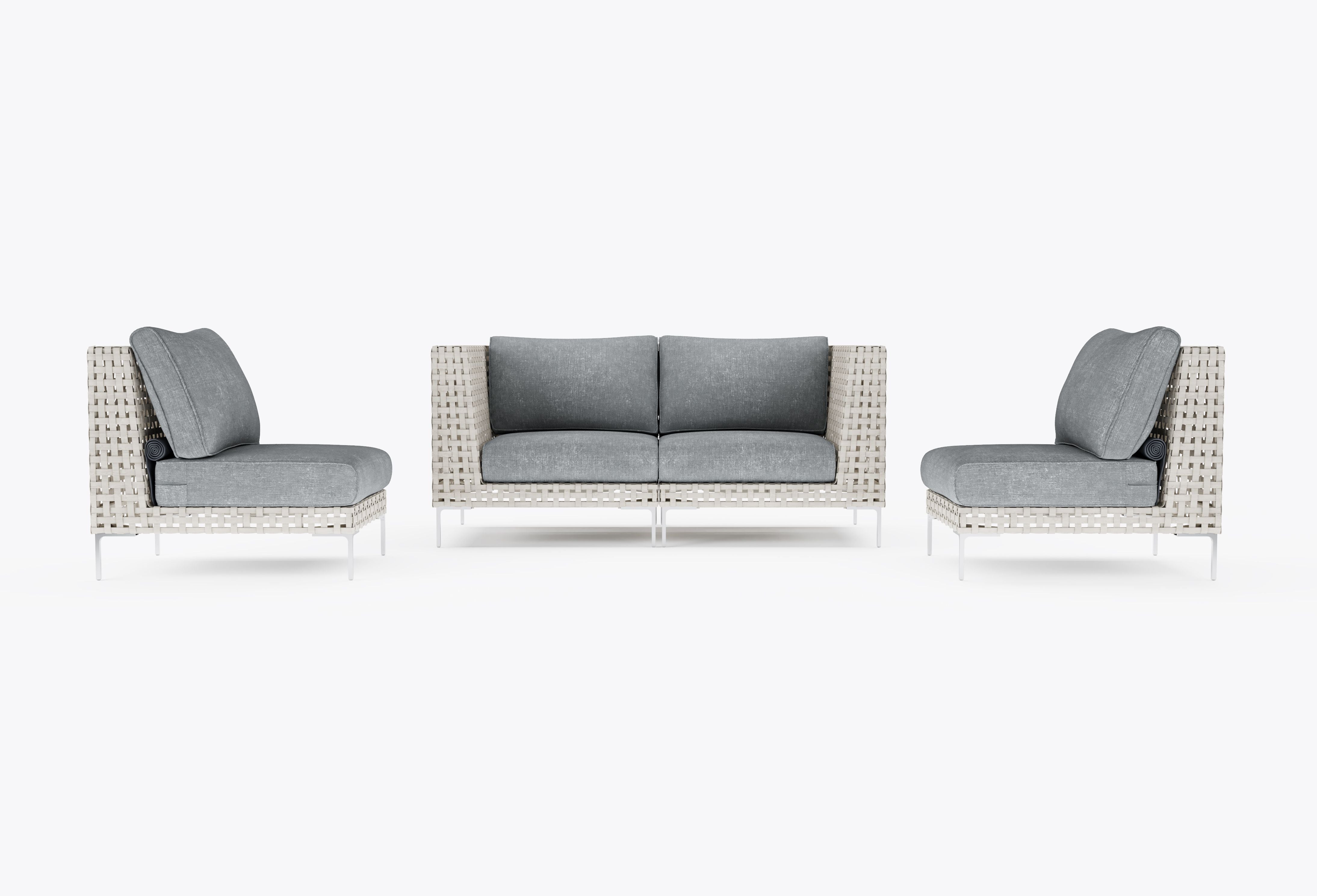 Open Weave Wicker Outdoor Loveseat with Armless Chairs - 4 Seat in Pacific Fog Gray #title_pacific fog gray