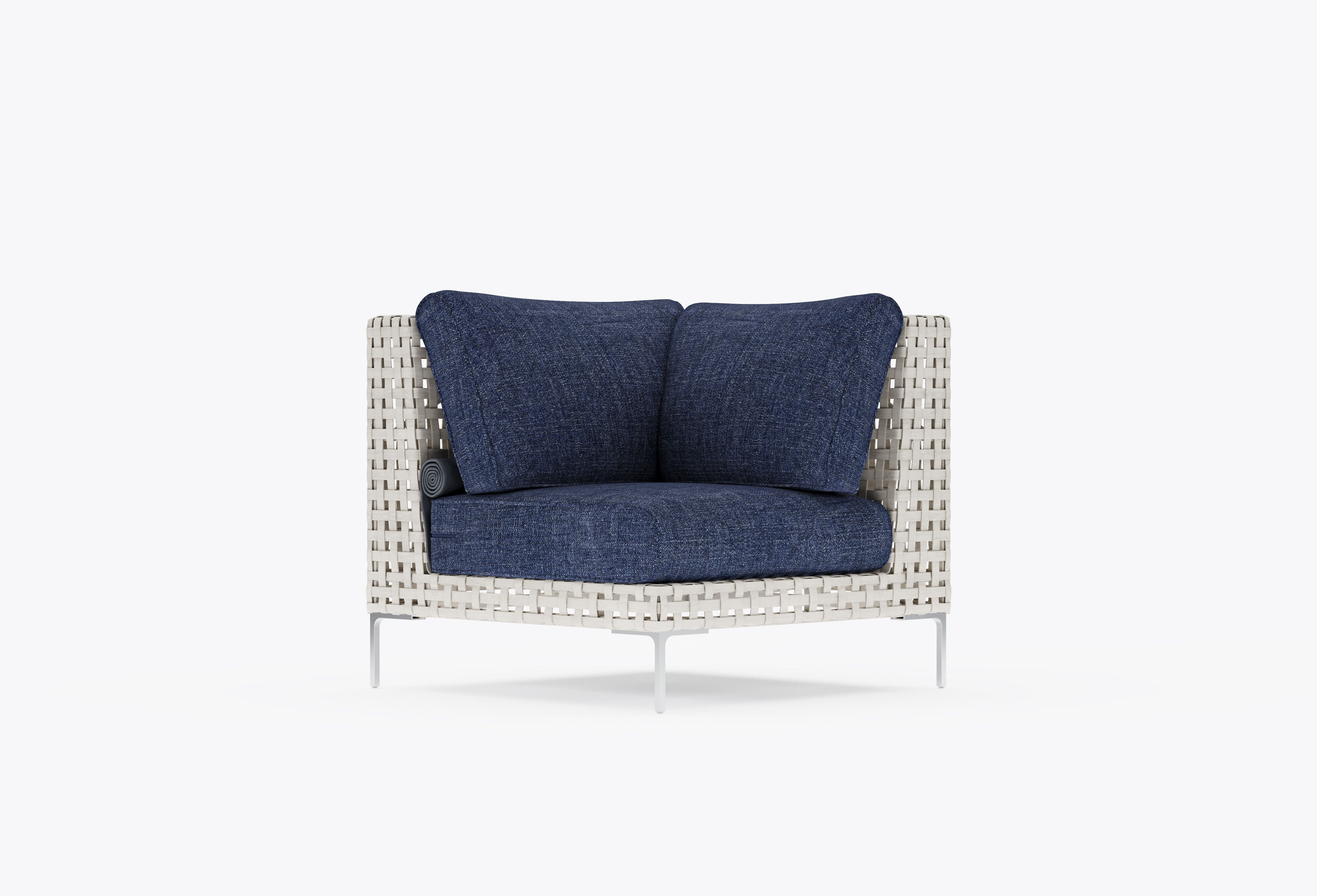 Open Weave Wicker Outdoor Sectional Chair in Deep Sea Navy #color_deep sea navy