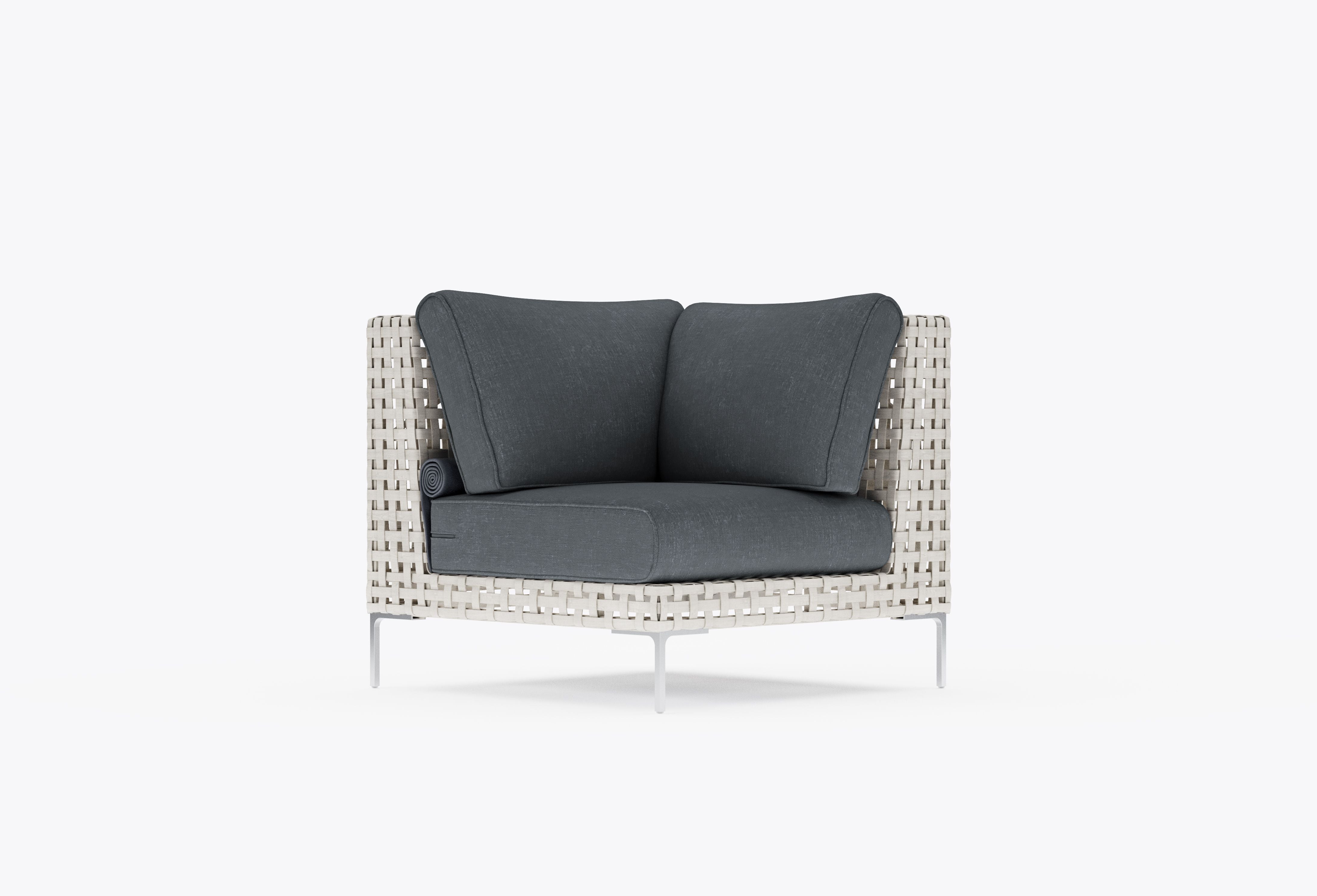 Open Weave Wicker Outdoor Sectional Chair in Dark Pebble Gray #color_dark pebble gray