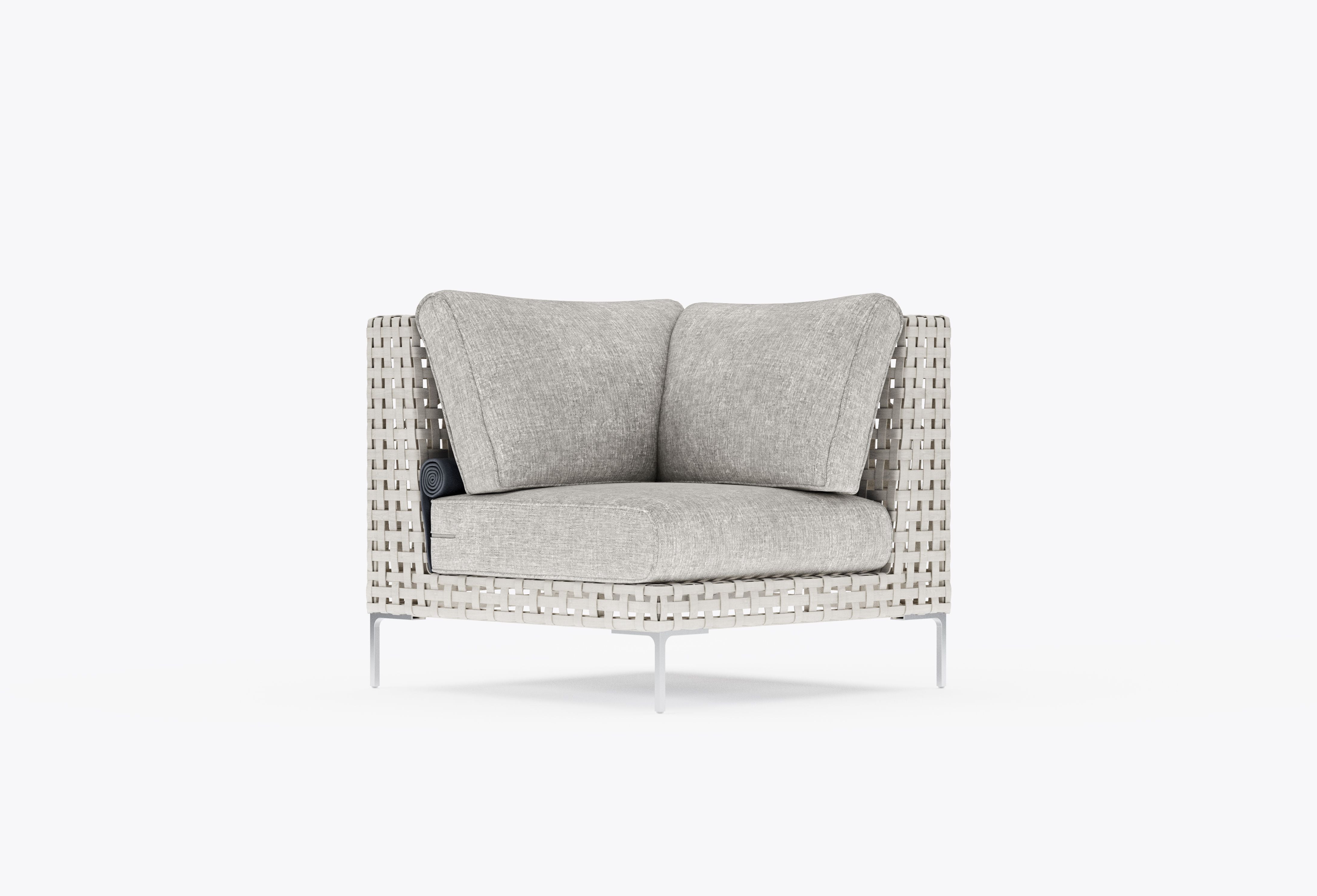 Open Weave Wicker Outdoor Sectional Chair in Sandstone Gray #color_sandstone gray