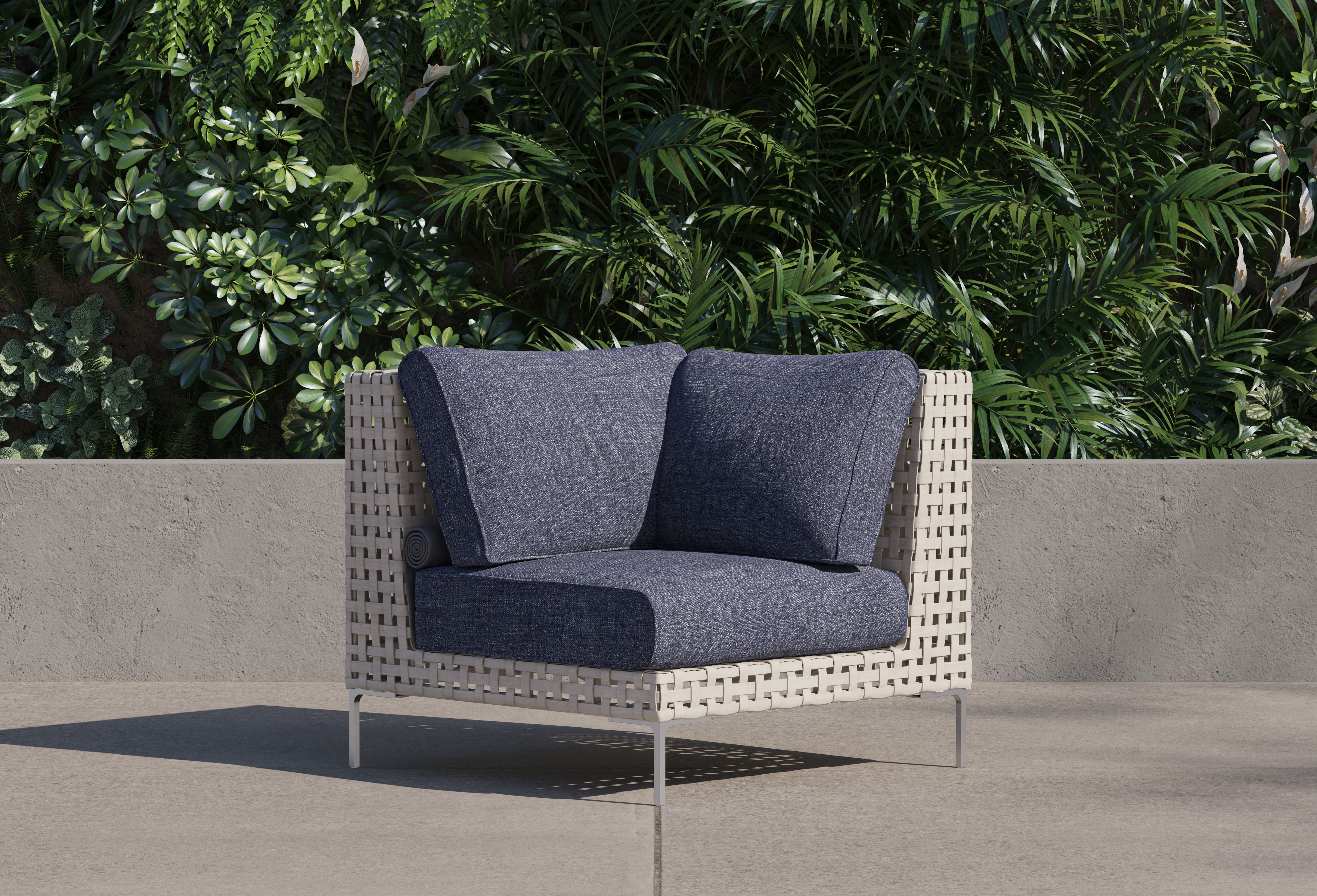 Open Weave Wicker Outdoor Sectional Chair #color_deep sea navy