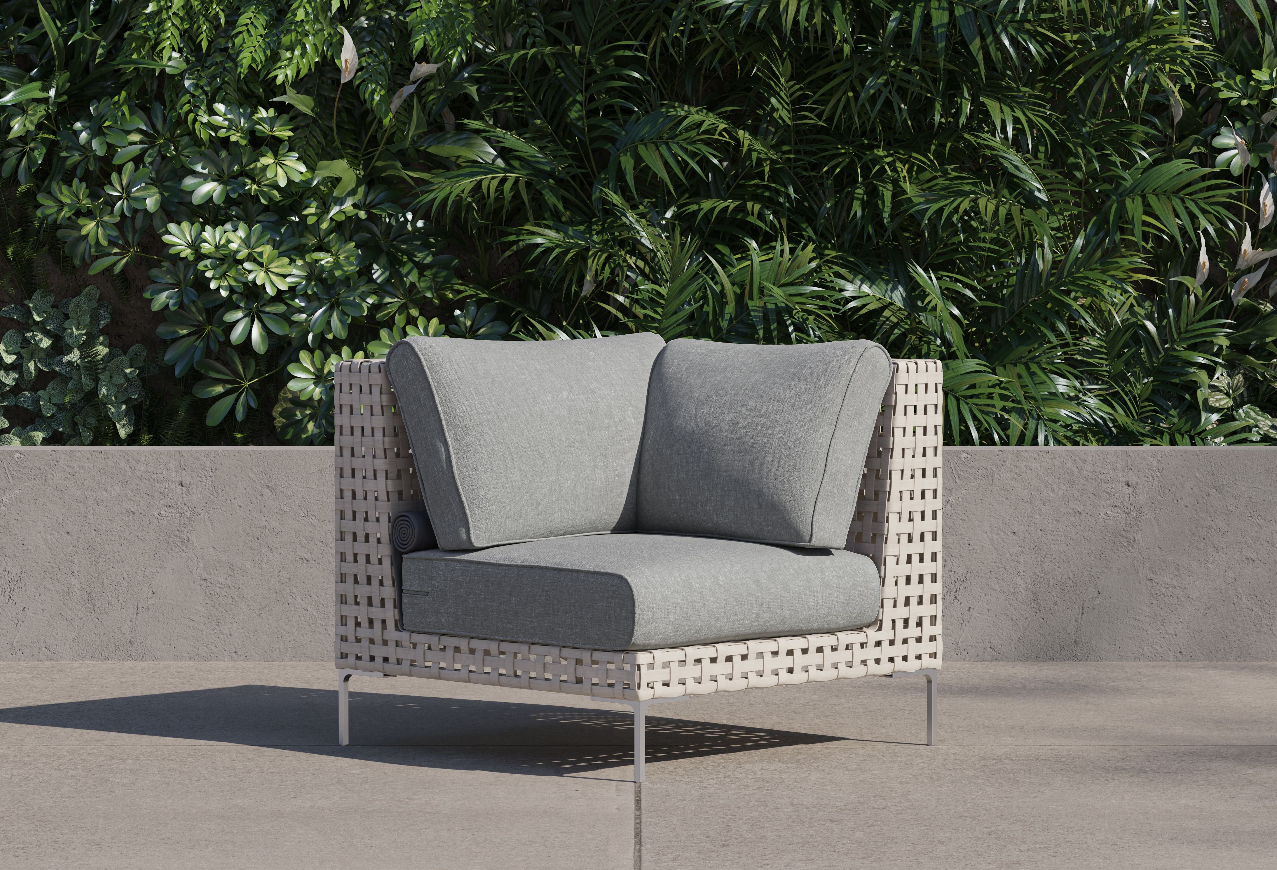 Open Weave Wicker Outdoor Sectional Chair #color_pacific fog gray