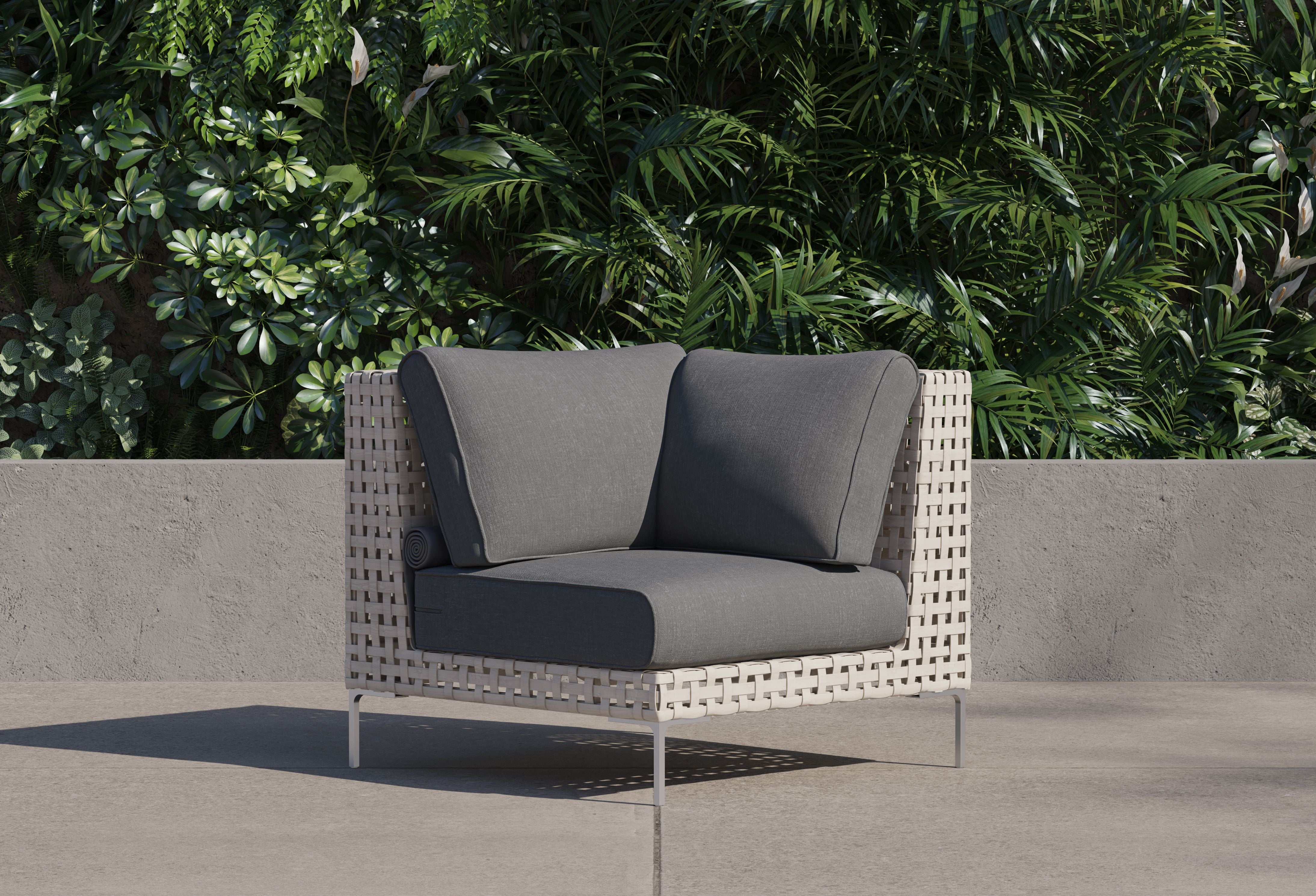 Open Weave Wicker Outdoor Sectional Chair #color_dark pebble gray