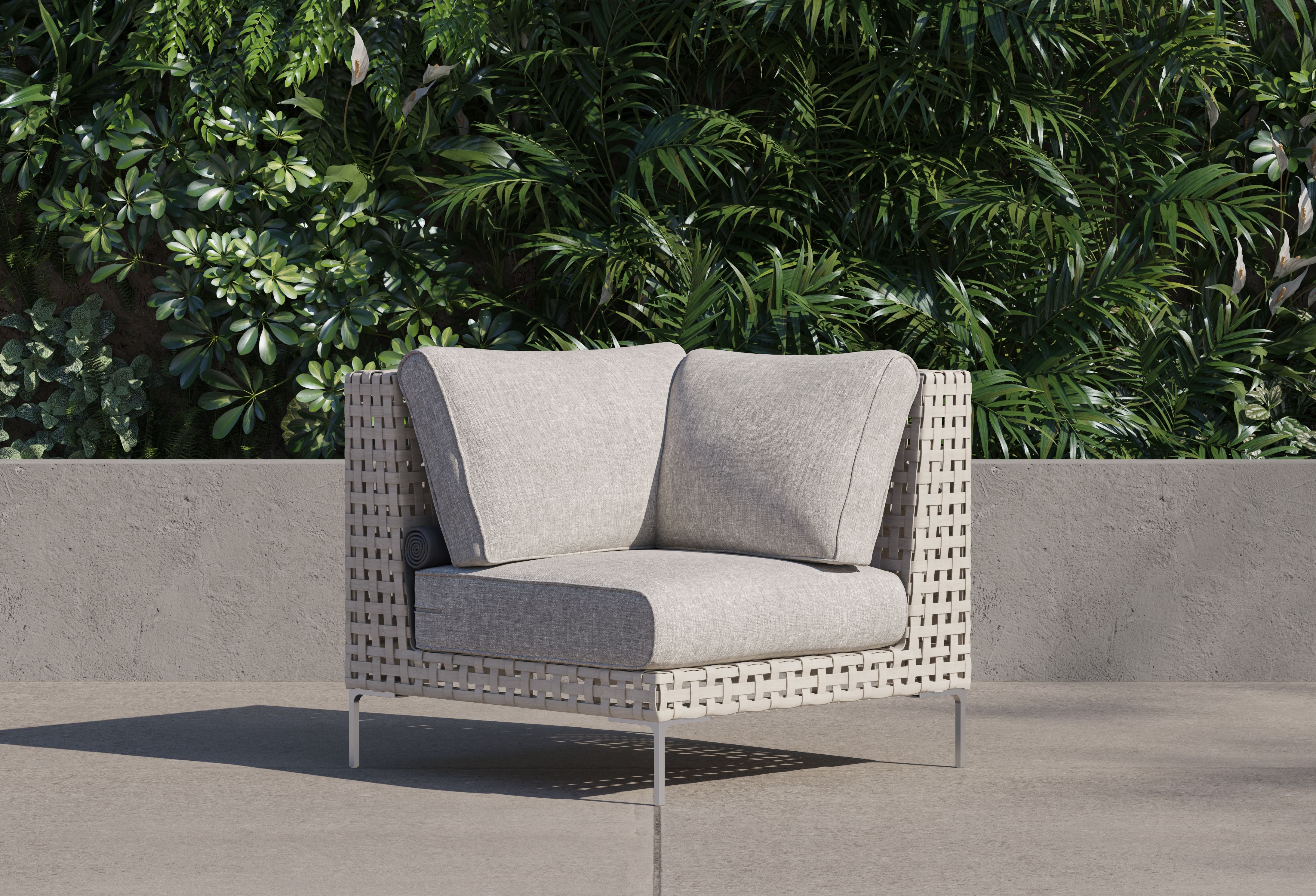 Open Weave Wicker Outdoor Sectional Chair #color_sandstone gray