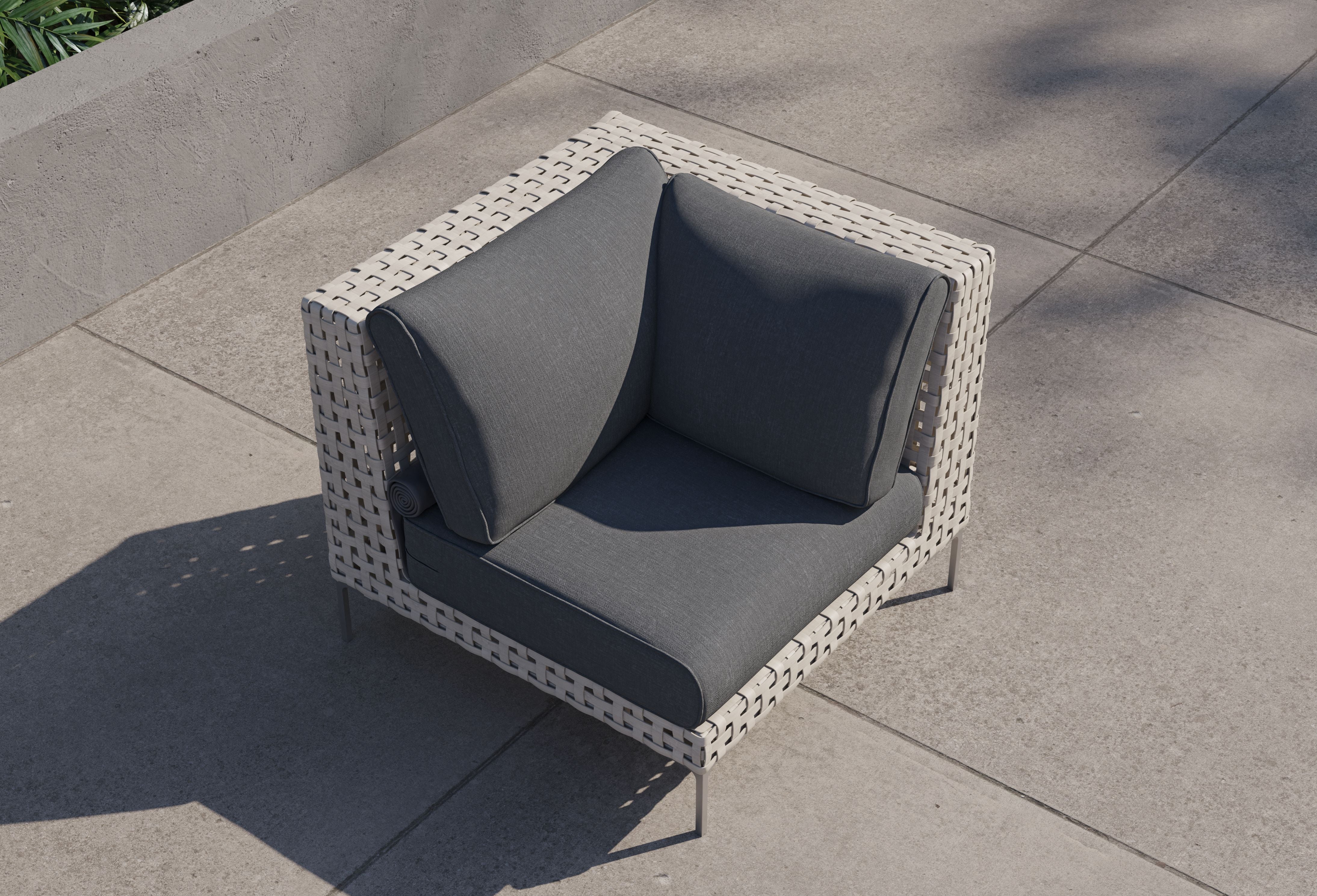 Open Weave Wicker Outdoor Sectional Chair #color_dark pebble gray