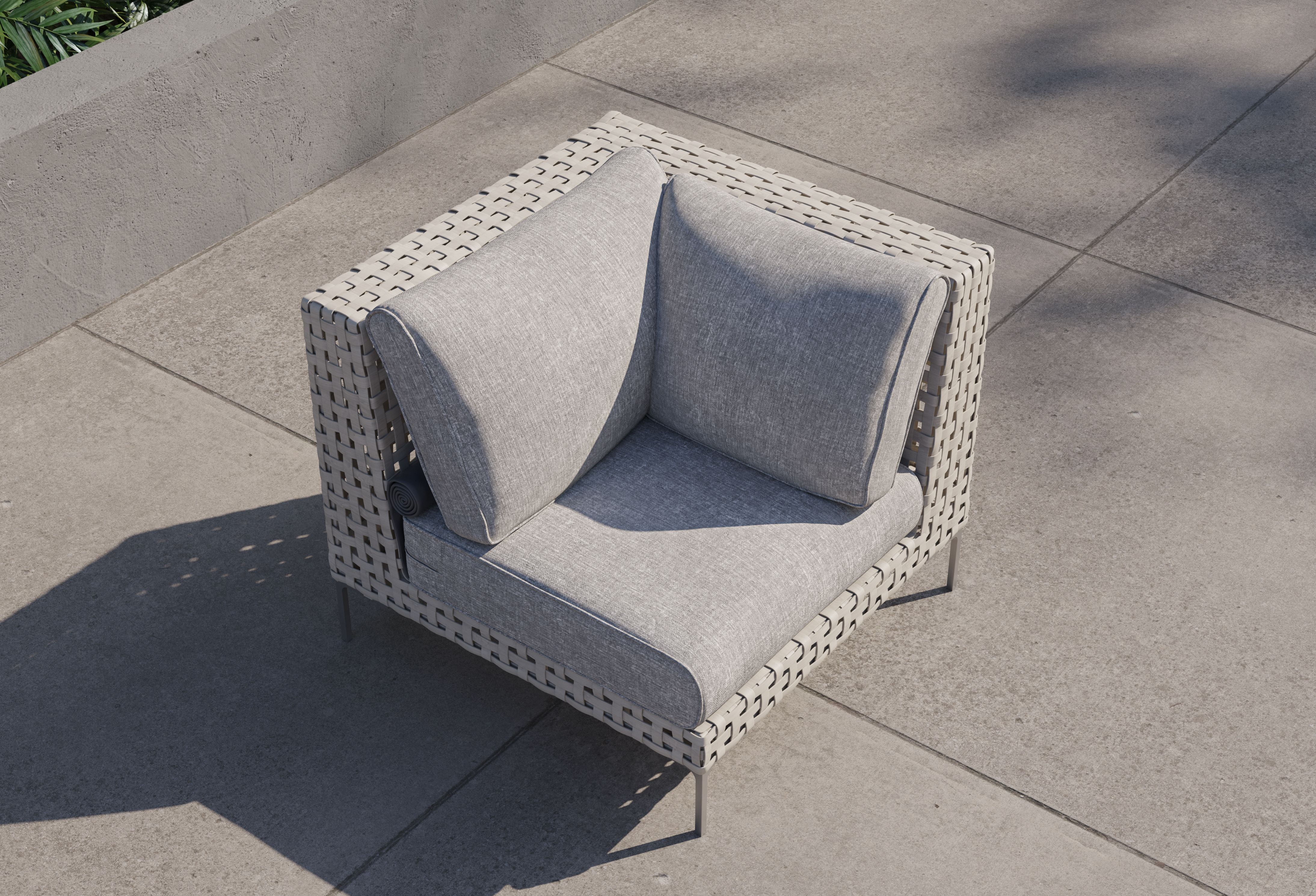 Open Weave Wicker Outdoor Sectional Chair #color_sandstone gray