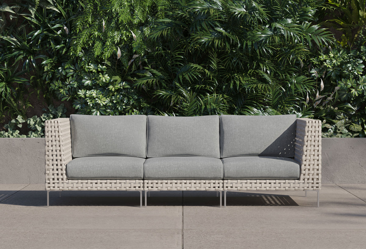Open weave outdoor sofa for fire pit seating