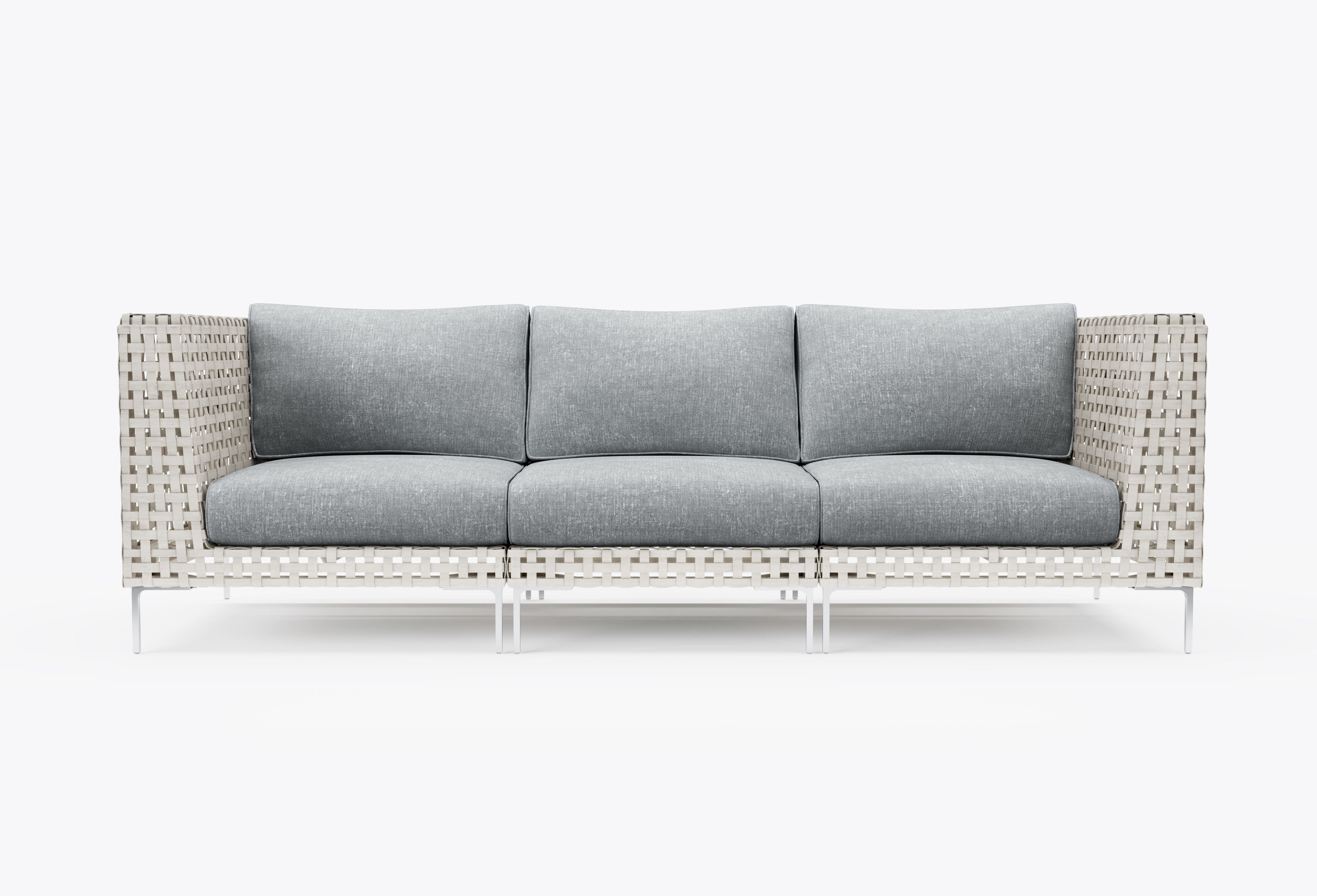 Open Weave Wicker Outdoor Sofa - 3 Seat in Pacific Fog Gray #title_pacific fog gray