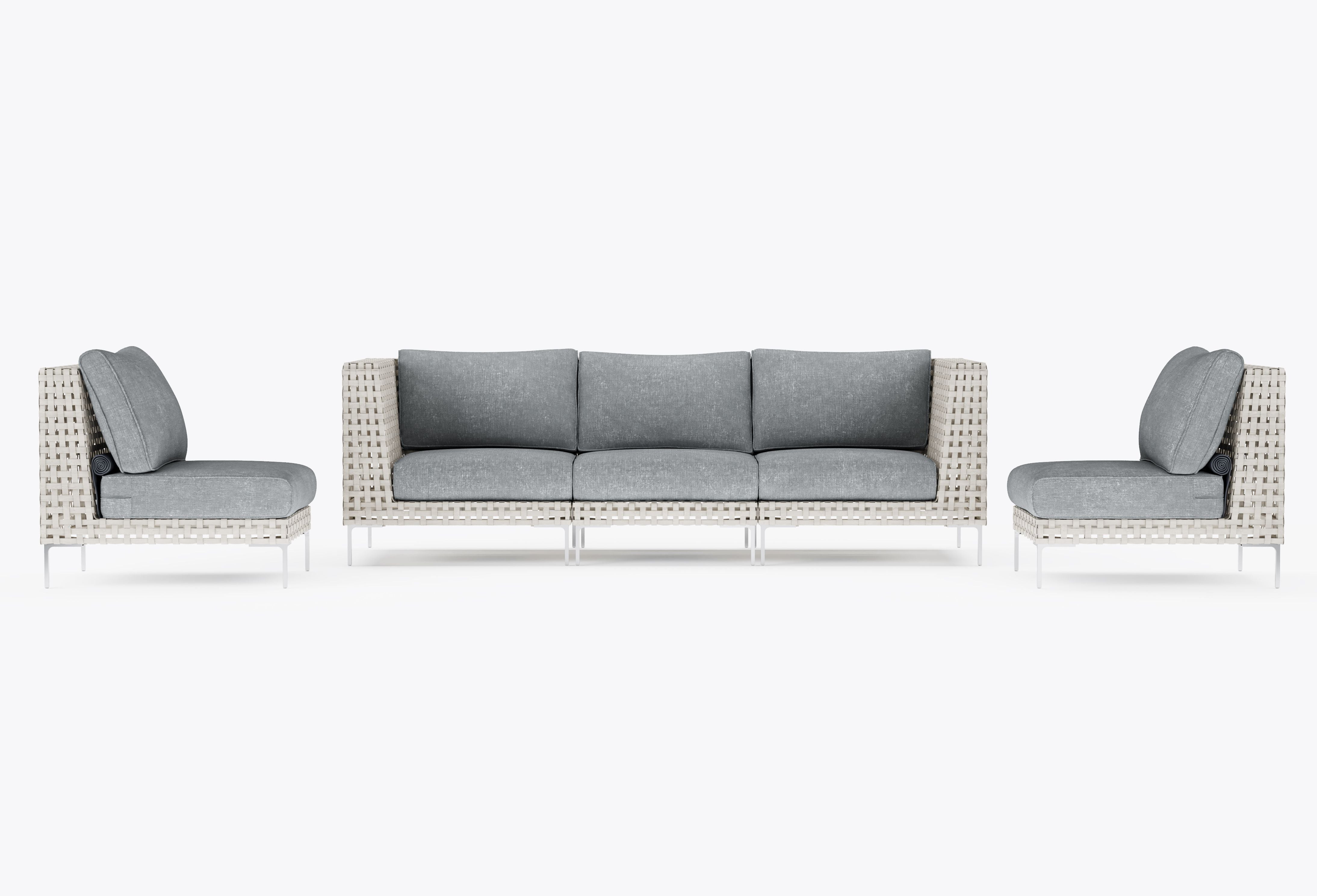 Open Weave Wicker Outdoor Sofa with Armless Chairs - 5 Seat in Pacific Fog Gray #title_pacific fog gray