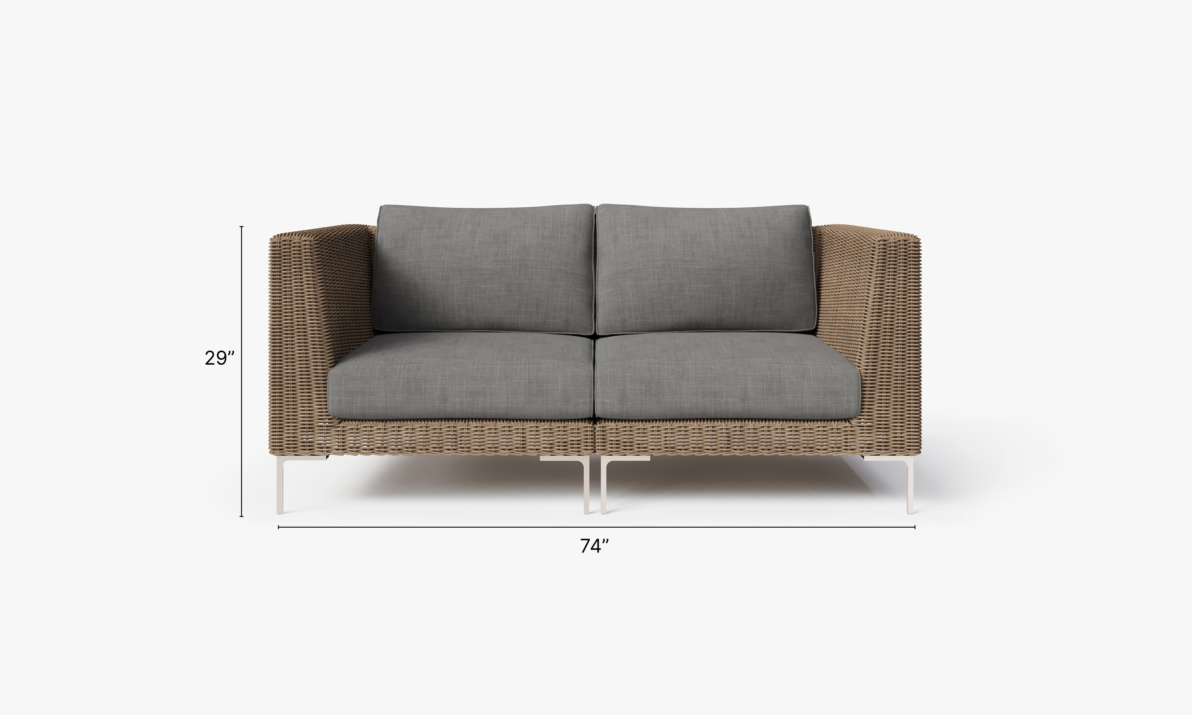 Brown Wicker Outdoor Loveseat dimensions in inches, also listed under Dimensions and Weights. #color_dark pebble gray