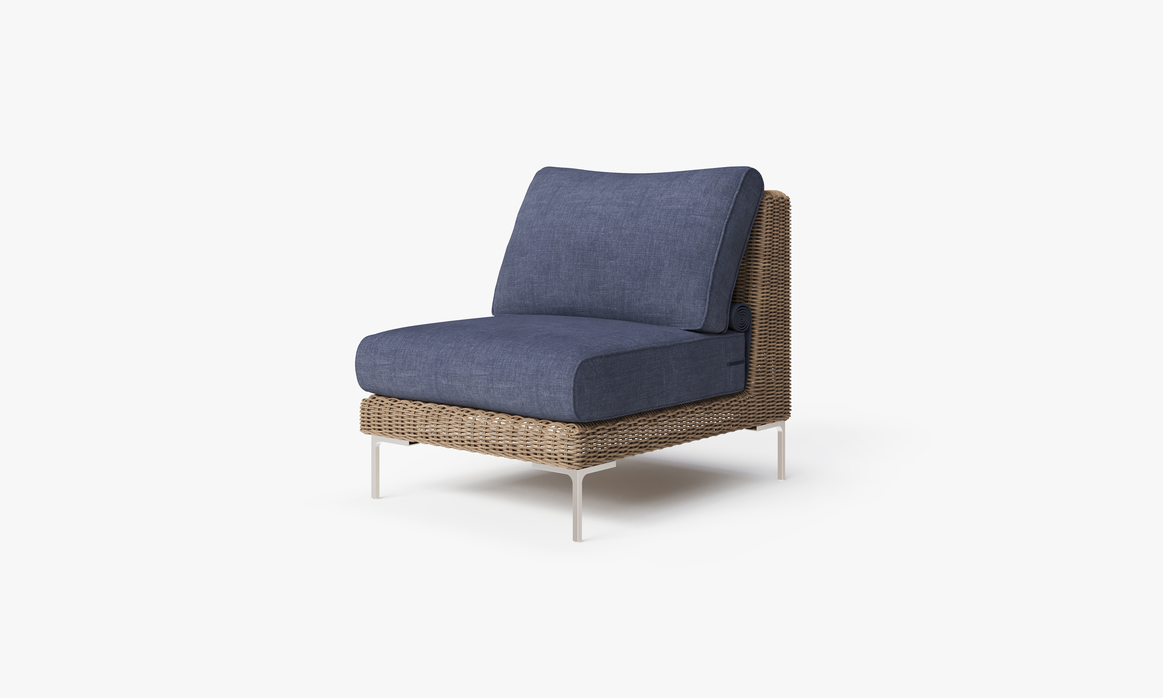 Brown Wicker Outdoor Armless Chair, front. Comfortable, durable, and weather resistant outdoor seating with memory foam. #color_deep sea navy