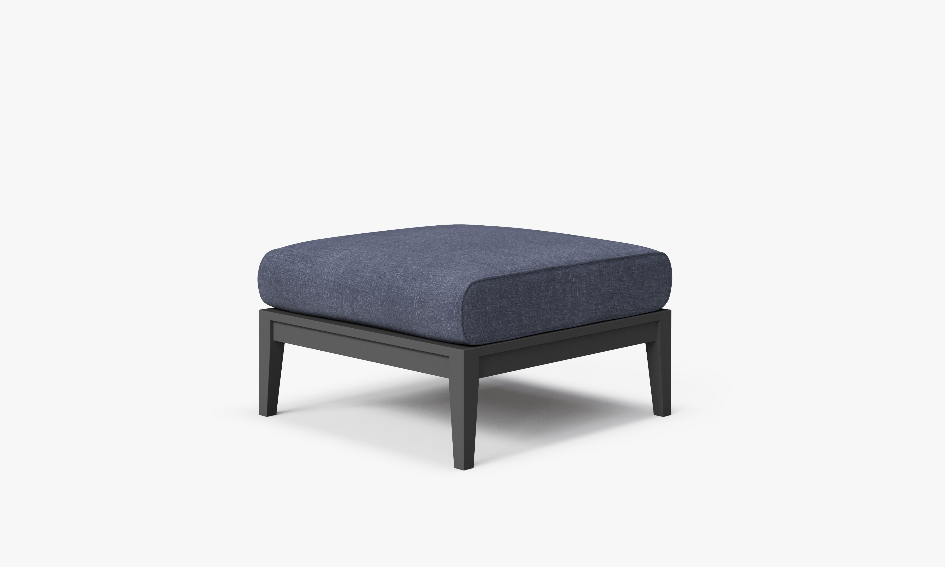 Charcoal Aluminum Outdoor Ottoman, front. Comfortable, durable, and weather resistant outdoor seating with memory foam. #color_deep sea navy