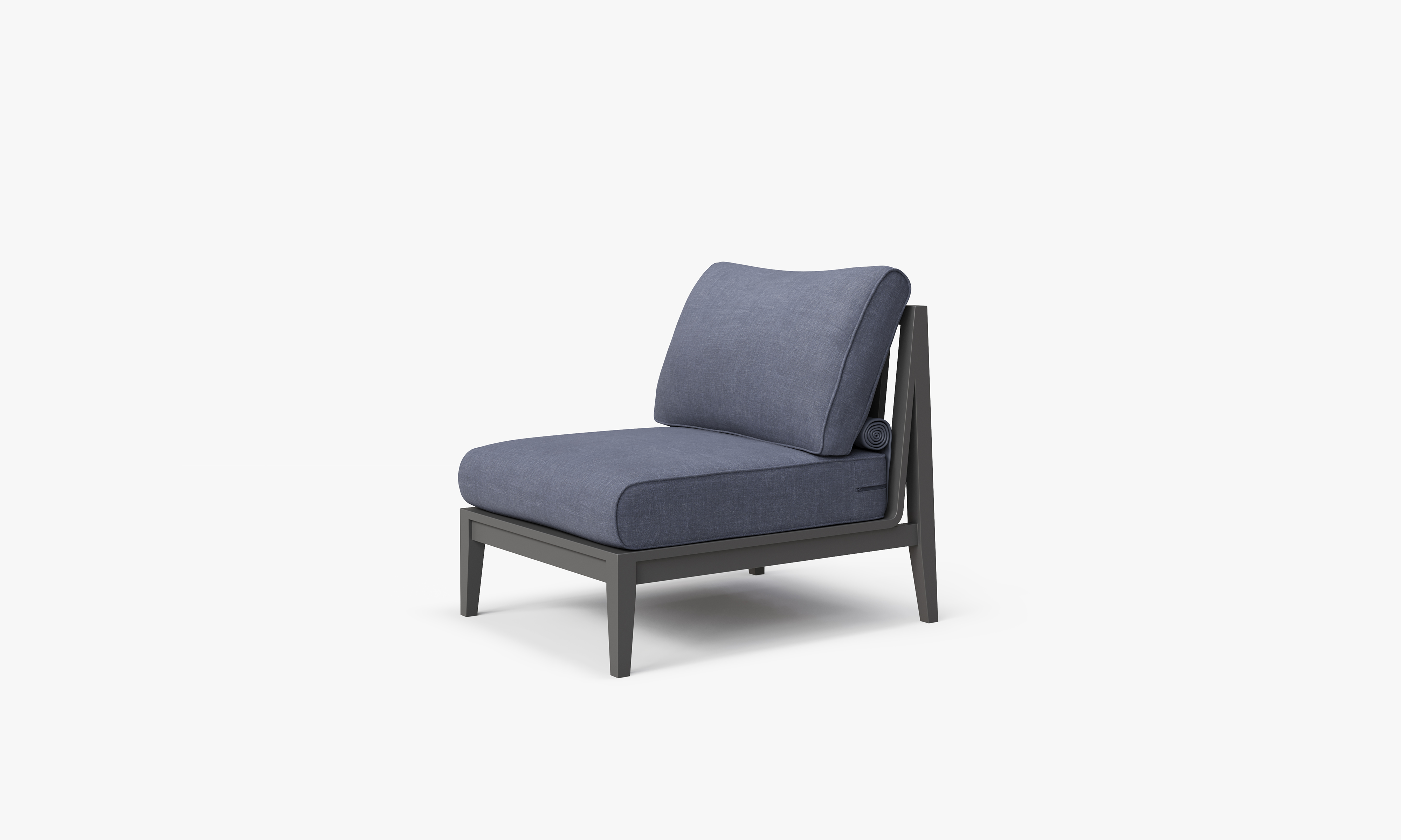 Charcoal Aluminum Outdoor Armless Chair, front. Comfortable, durable, and weather resistant outdoor seating with memory foam. #color_deep sea navy