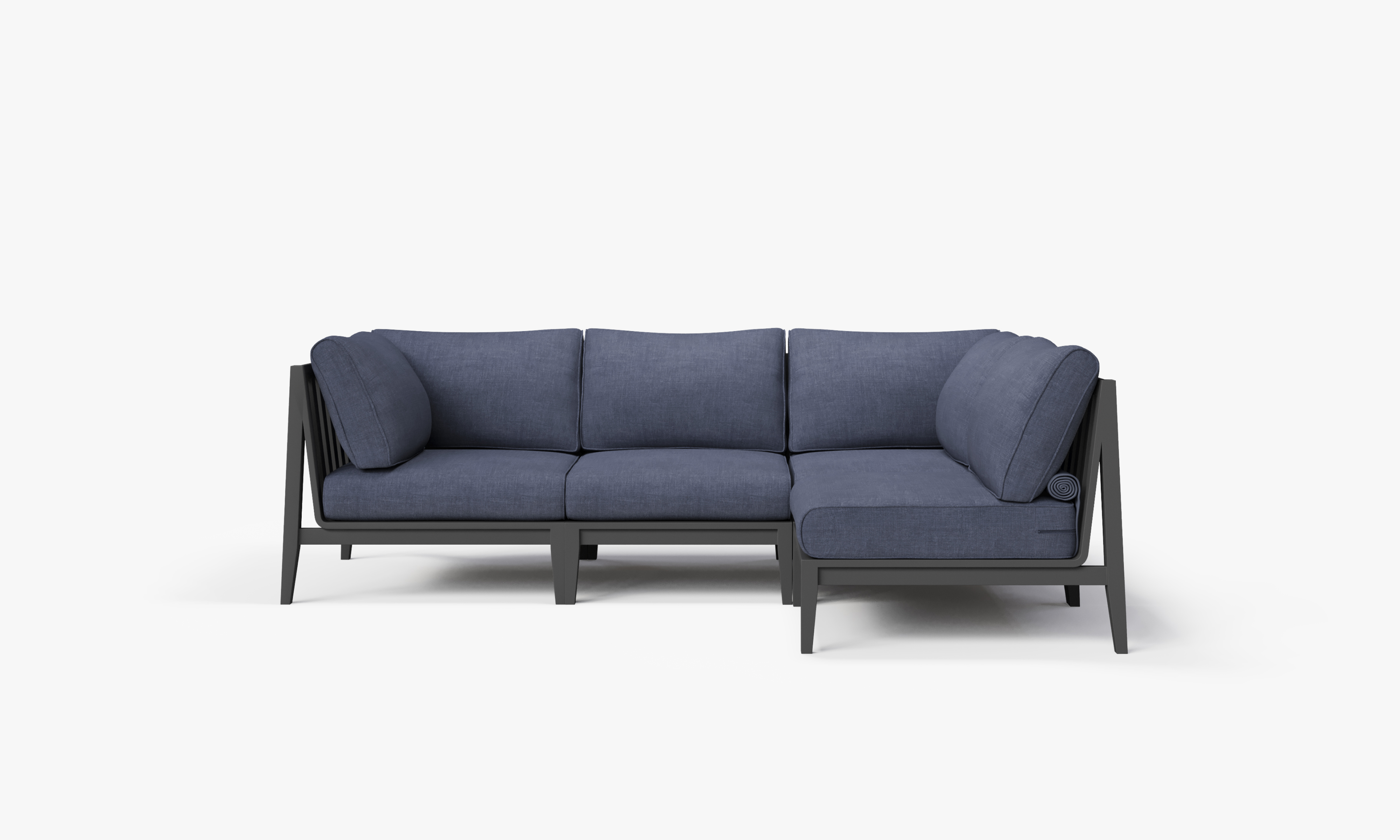 Charcoal Aluminum Outdoor L Sectional - 4 Seat, front. Comfortable, durable, and weather resistant outdoor seating with memory foam. #color_deep sea navy