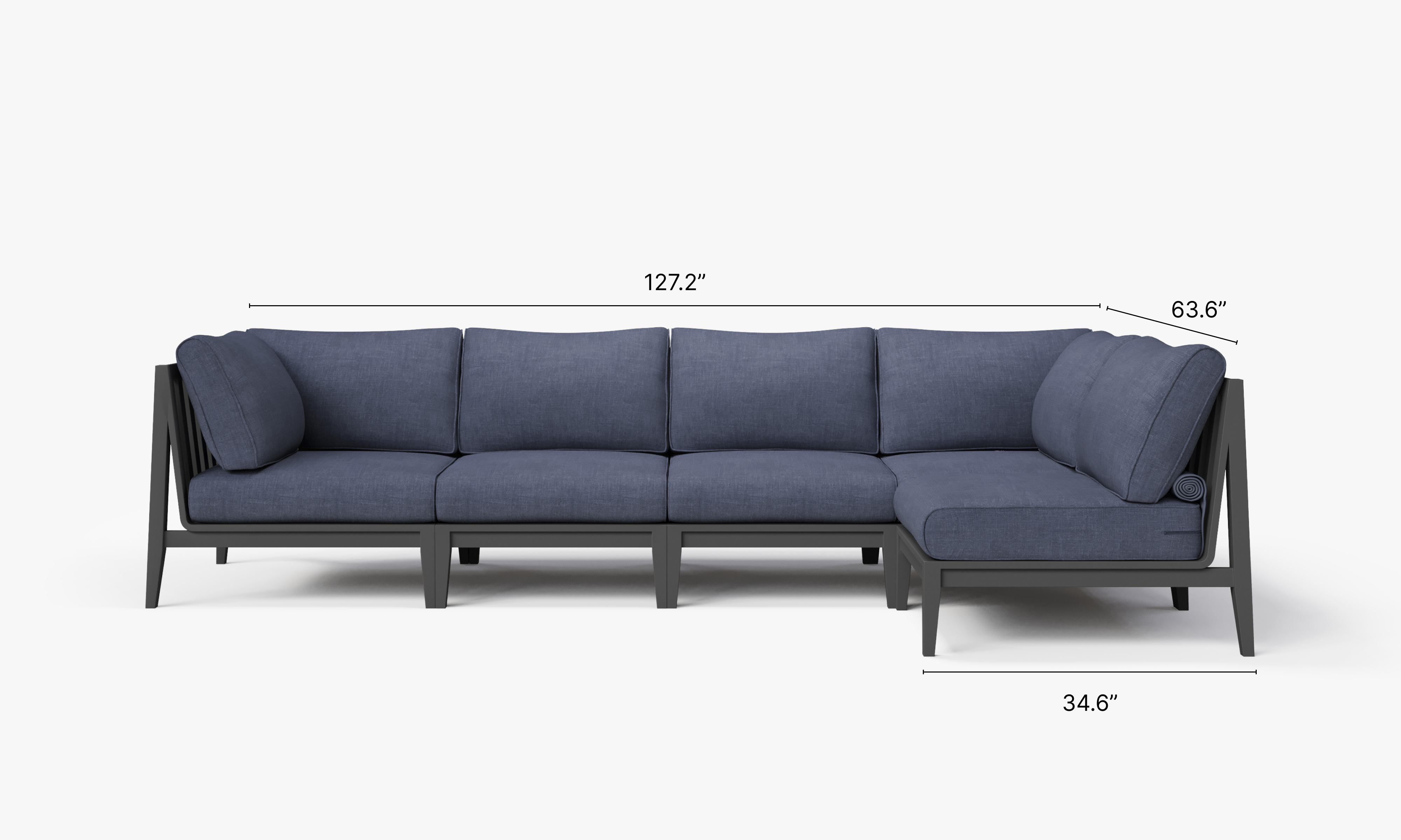 Charcoal Aluminum Outdoor L Sectional - 5 Seat dimensions in inches, also listed under Dimensions and Weights. #color_deep sea navy