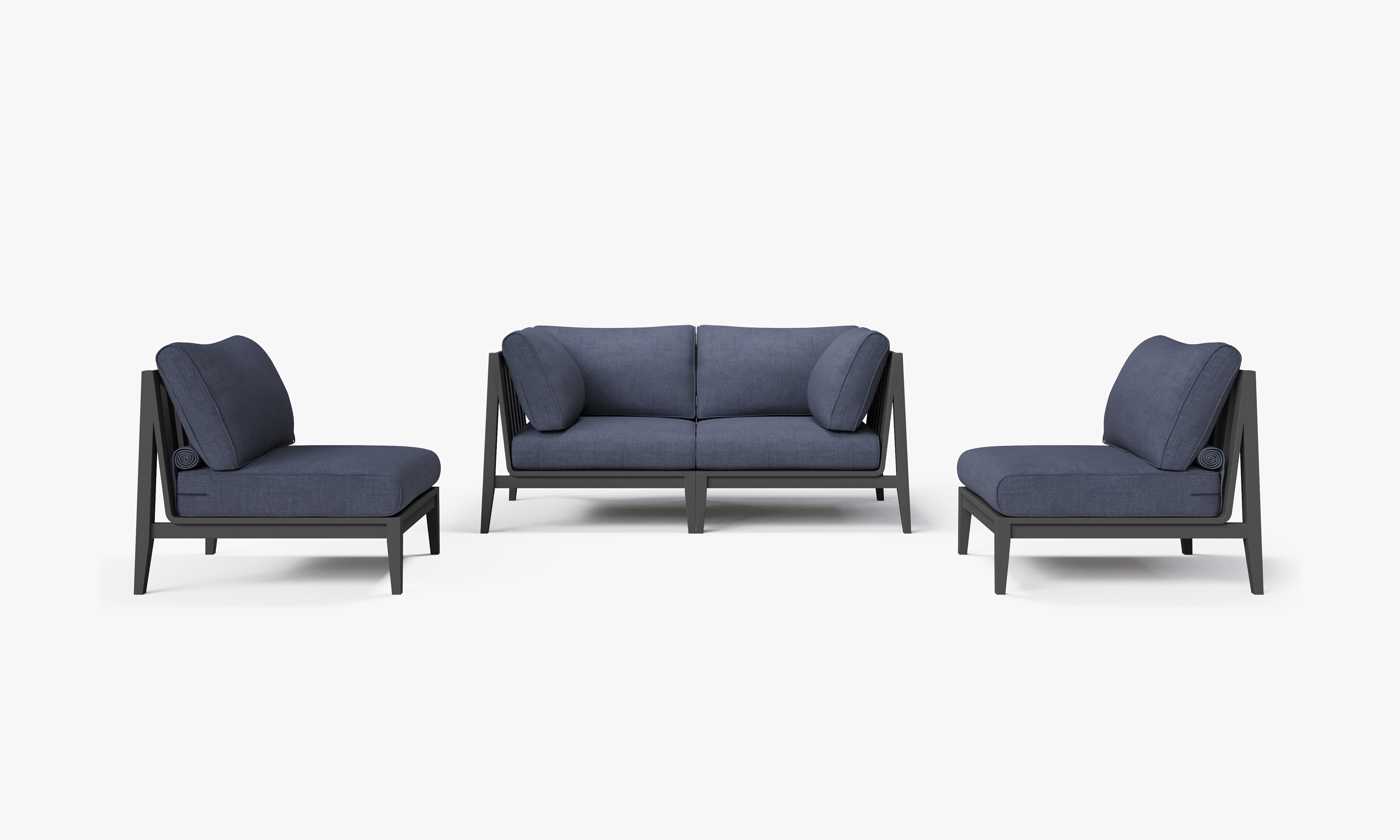 Charcoal Aluminum Outdoor Loveseat with Armless Chairs - 4 Seat, front. Comfortable, durable, and weather resistant outdoor seating with memory foam. #color_deep sea navy