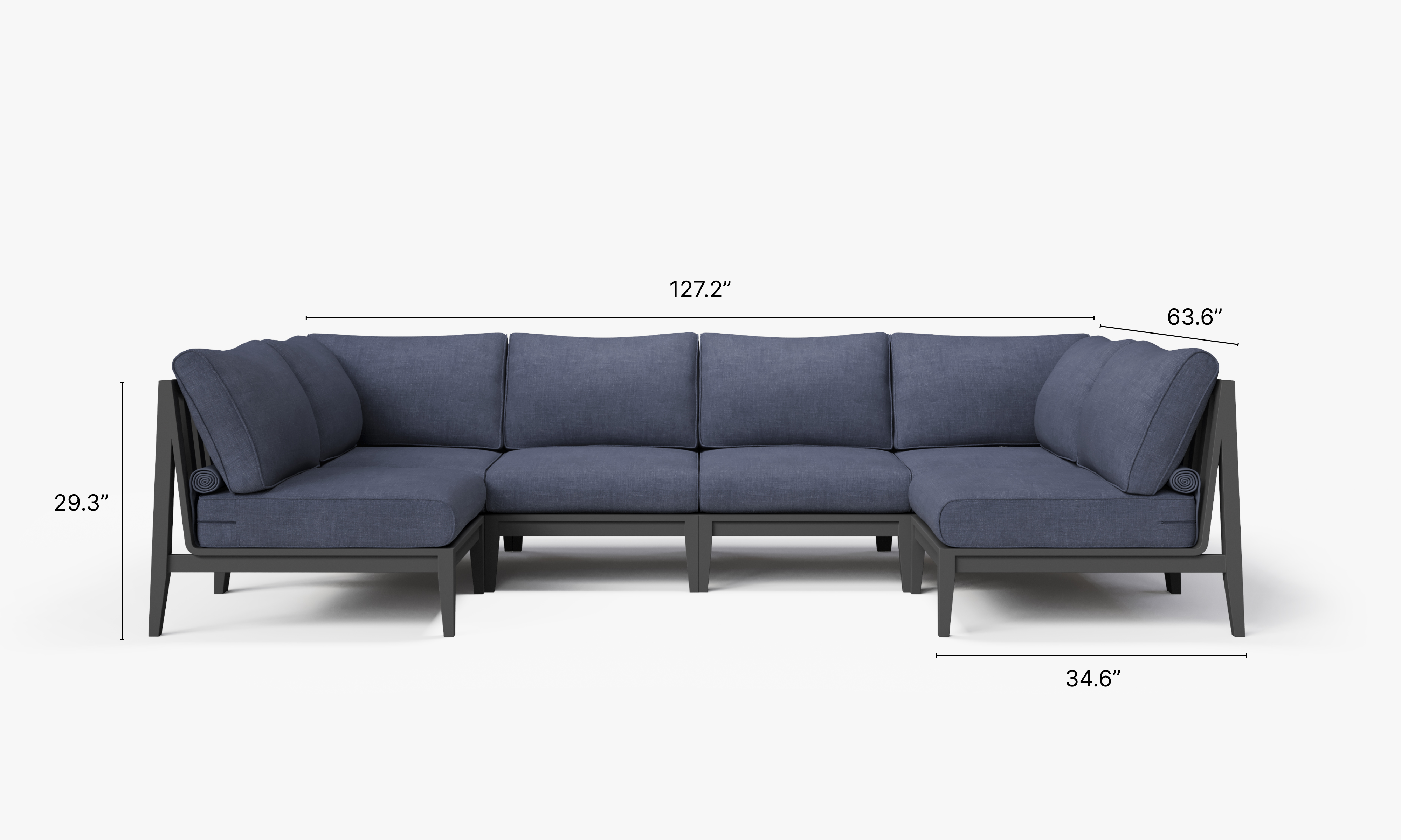 Charcoal Aluminum Outdoor U Sectional - 6 Seat dimensions in inches, also listed under Dimensions and Weights. #color_deep sea navy